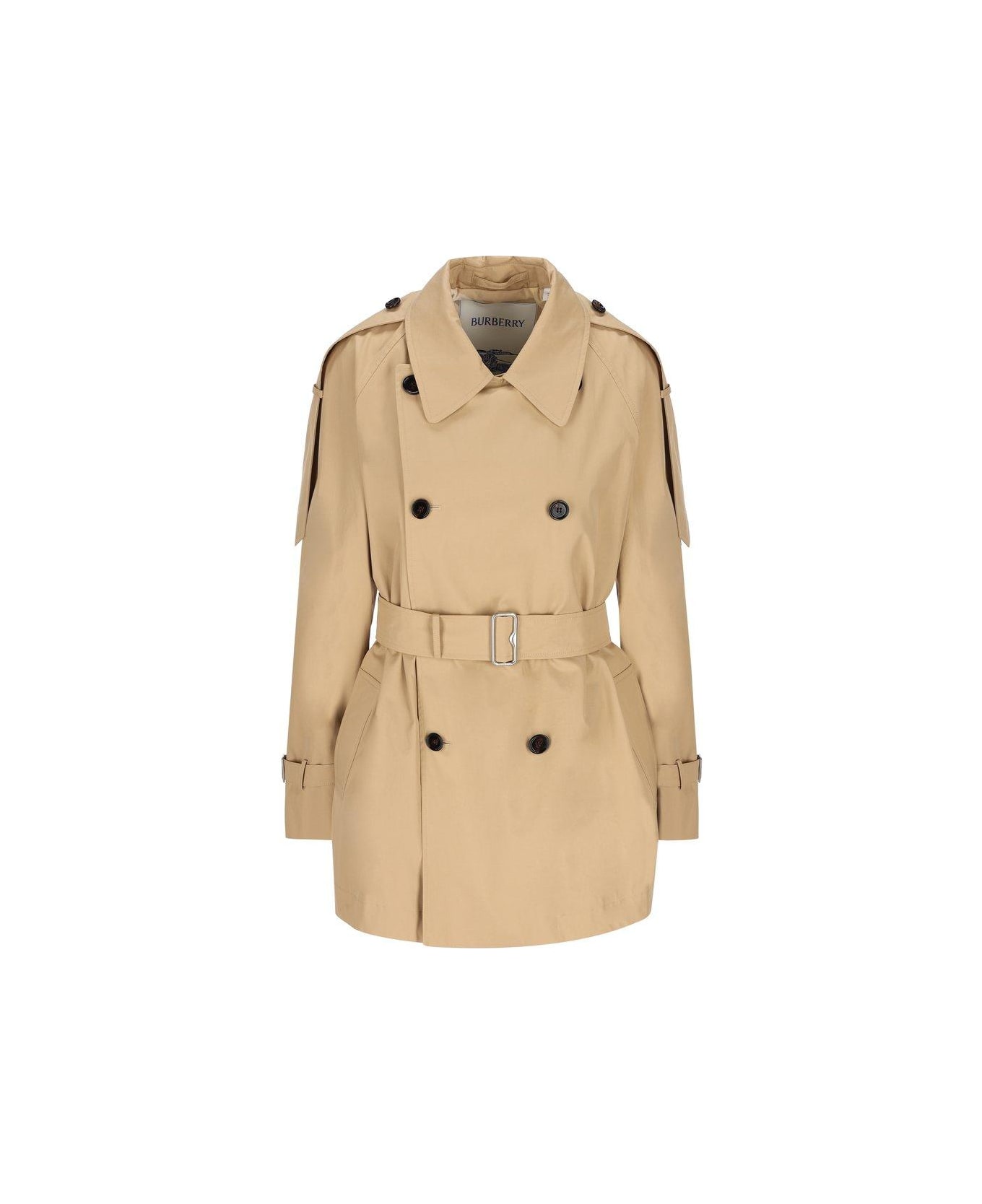 Burberry Double Breasted Belted Trench Coat - Flax