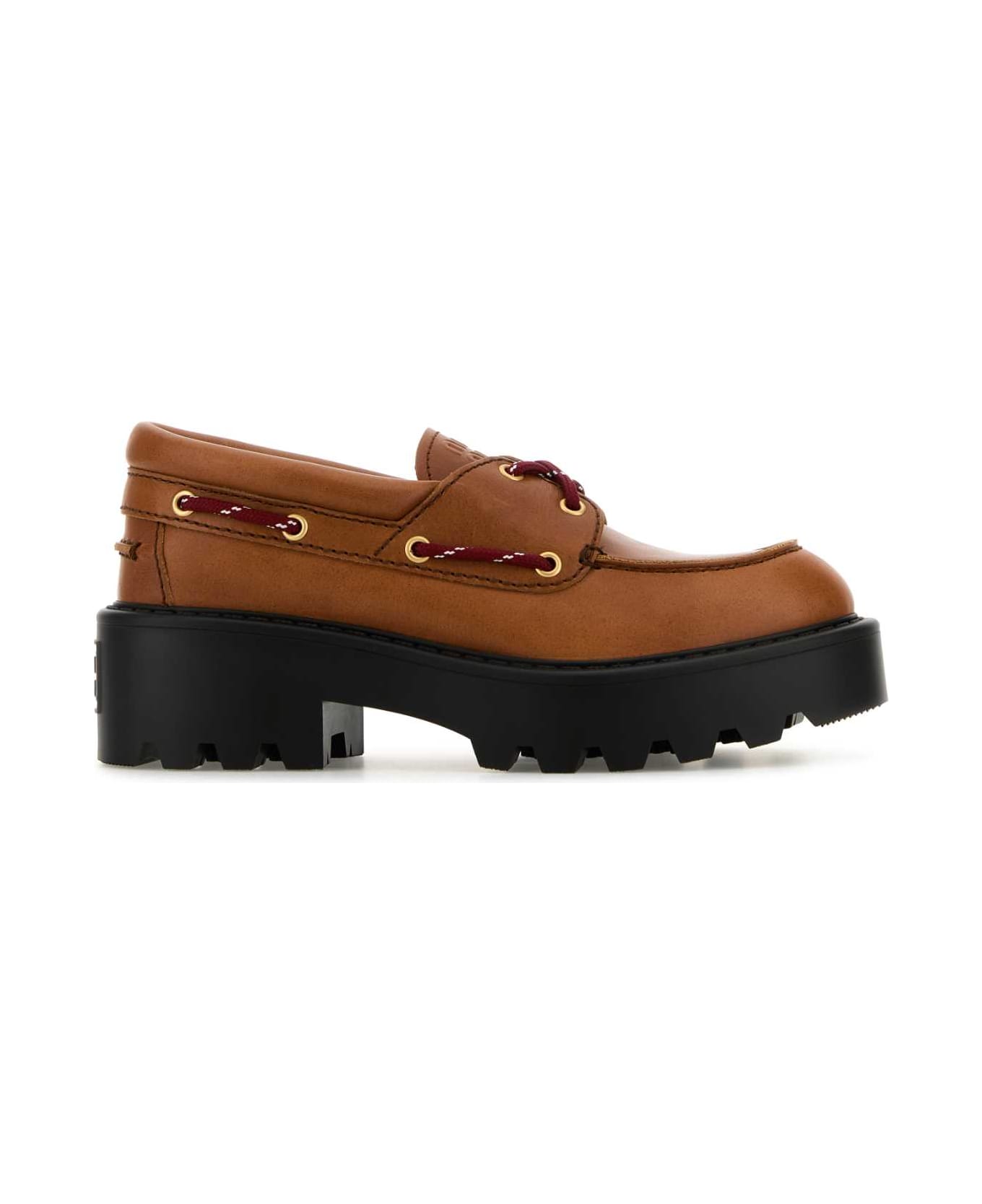 Miu Miu Caramel Leather Loafers - COGNAC