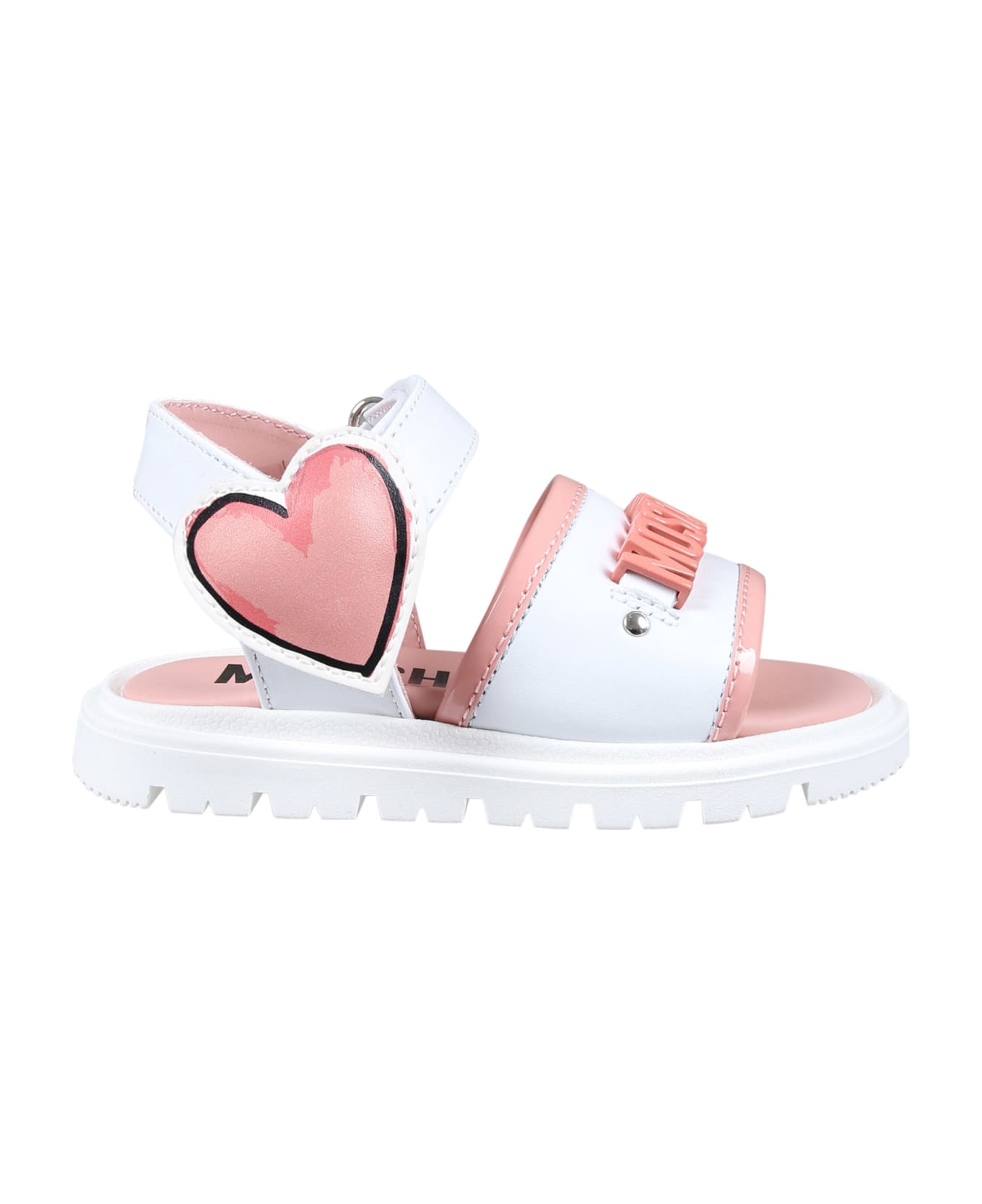 Moschino White Sandals For Girl With Heart - White