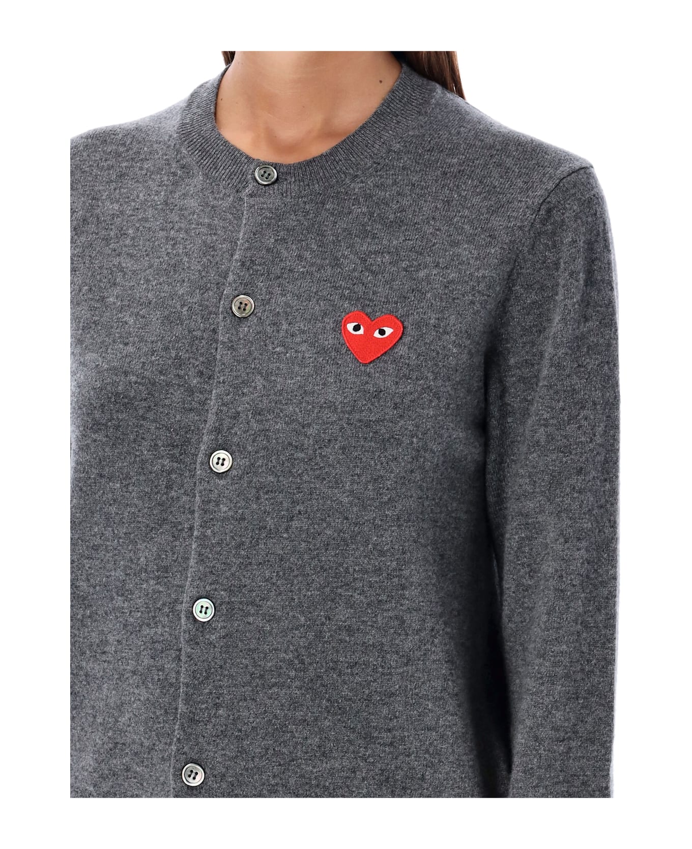 Comme des Garçons Play Wool Cardigan With Red Heart - GREY