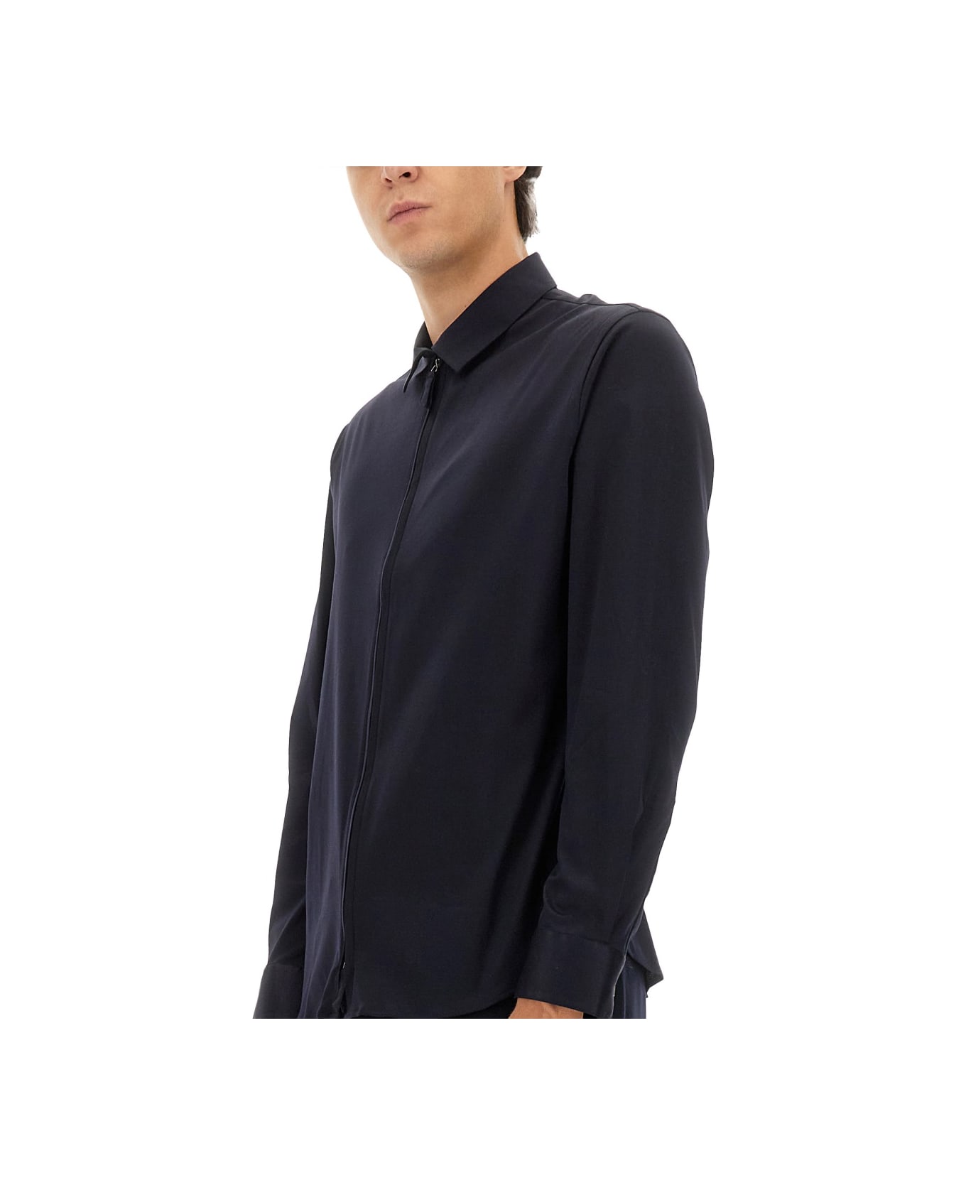 Giorgio Armani Cotton Zipper Shirt - BLUE
