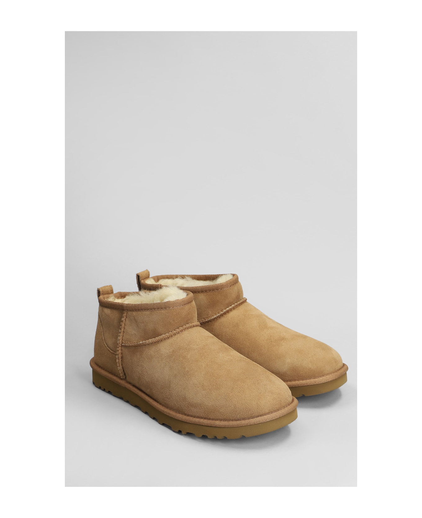 UGG Classic Ultra Mini Low Heels Ankle Boots In Leather Color Suede - leather color