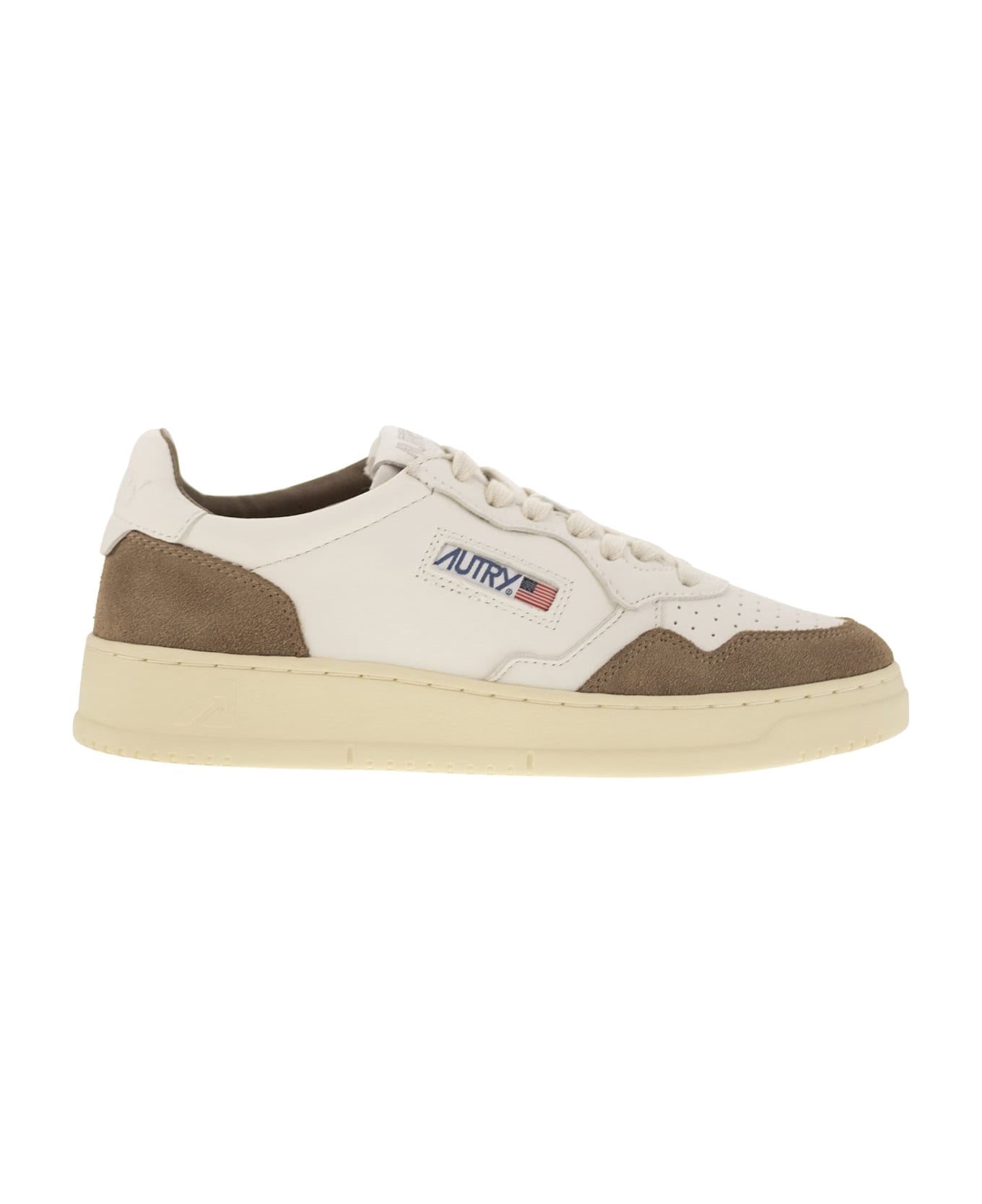 Autry Medalist Low - Leather And Suede Sneakers - White/brown