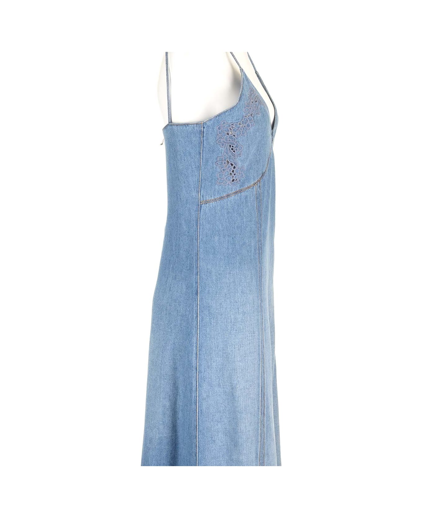 Chloé Long Flared Denim Dress - FOGGY BLUE