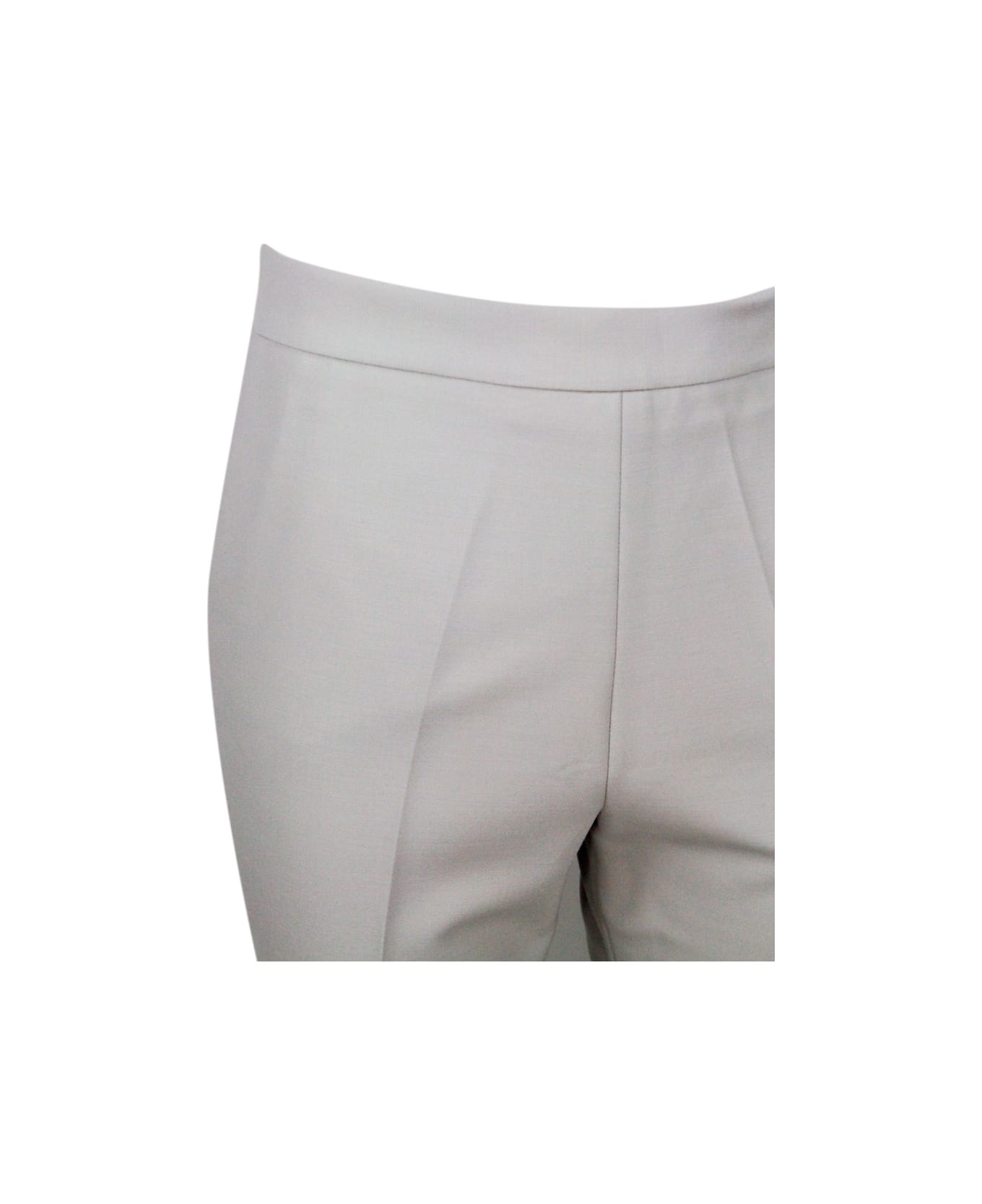 Fabiana Filippi Trousers In Thick Wool Blend Fabric With A Soft Line And Side Zip Fastening - Ice