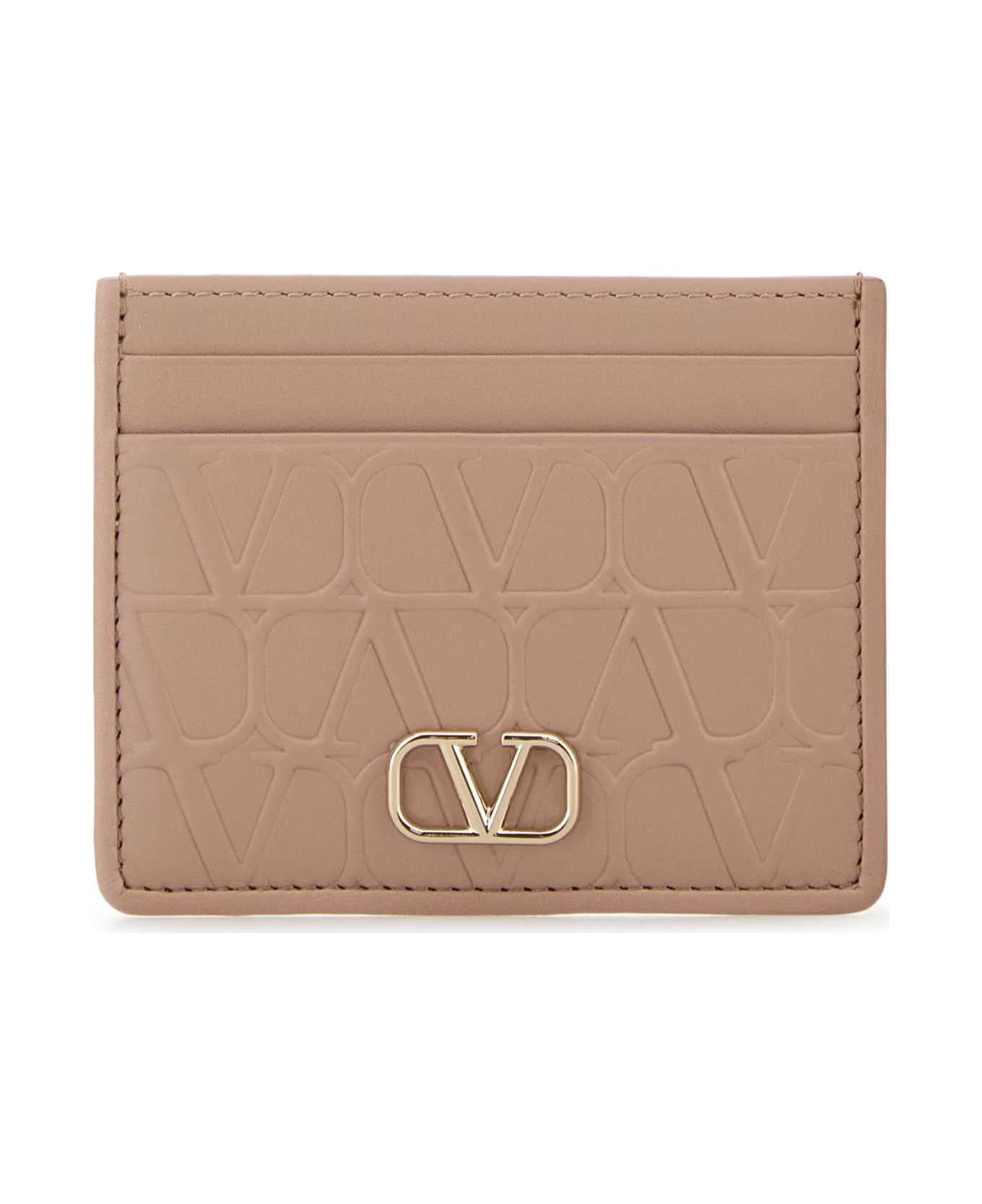 Valentino Garavani Powder Pink Leather Vlogo Card Holder - ROSECANNELLE