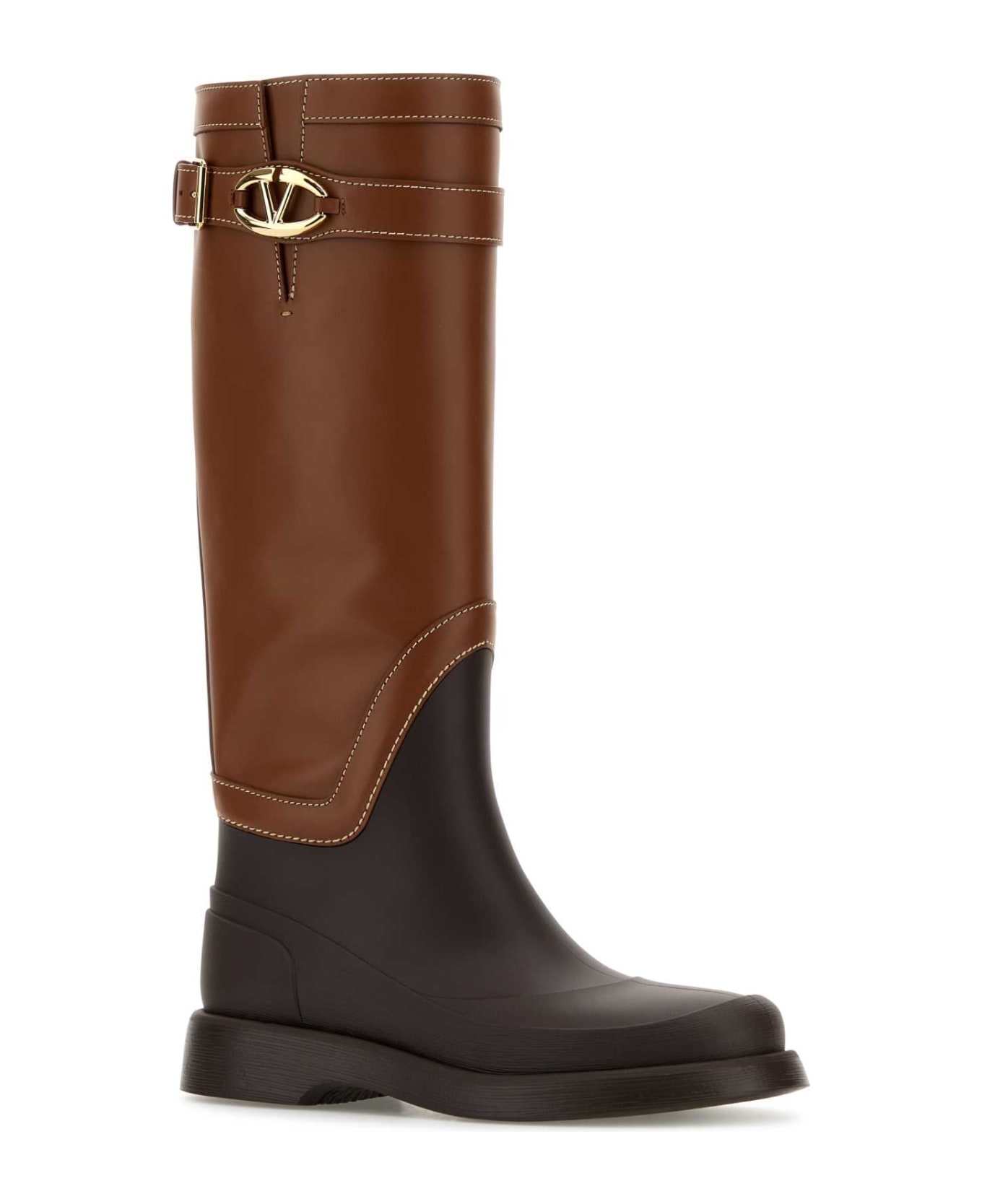 Valentino Garavani Two-tone Leather And Rubber Vlogo The Bold Boots - TOBACCOFONDANT