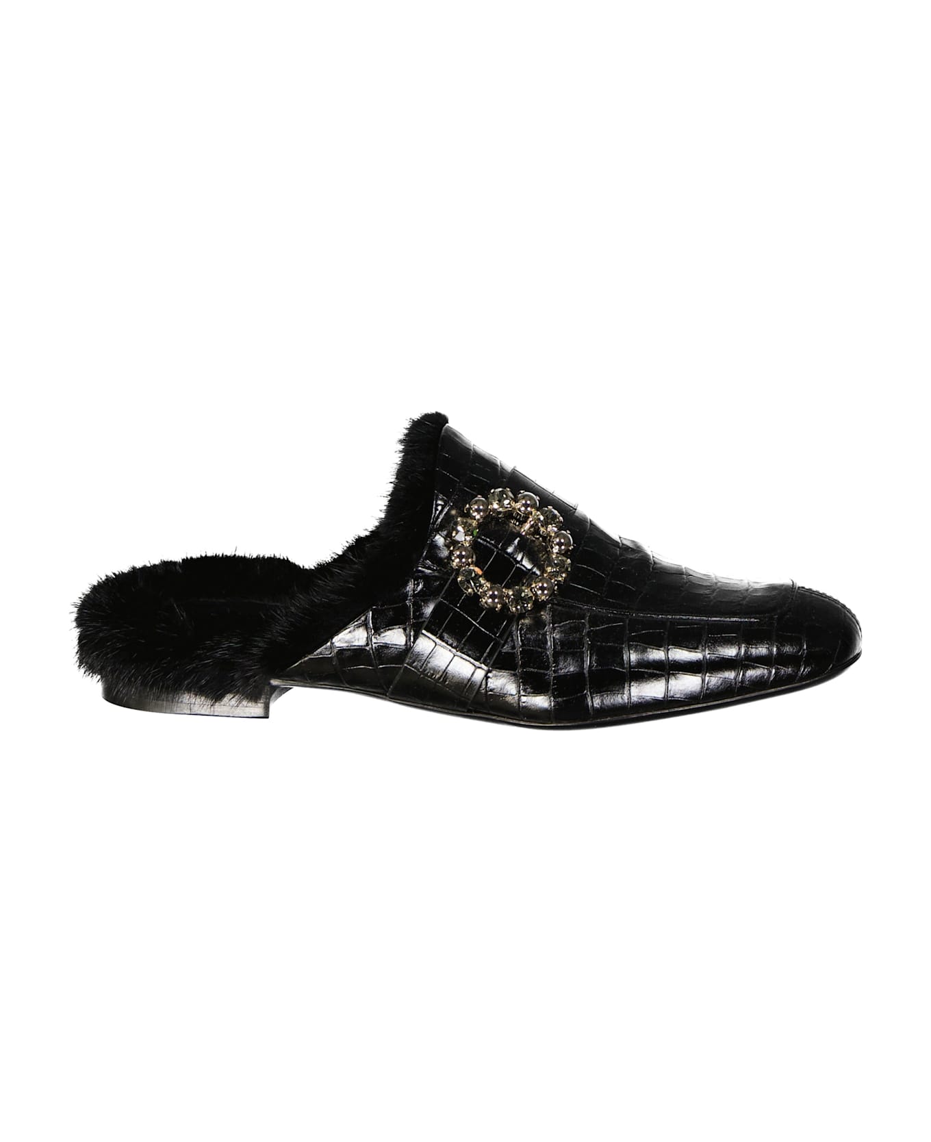 Eleventy Leather Fur Mules - Black