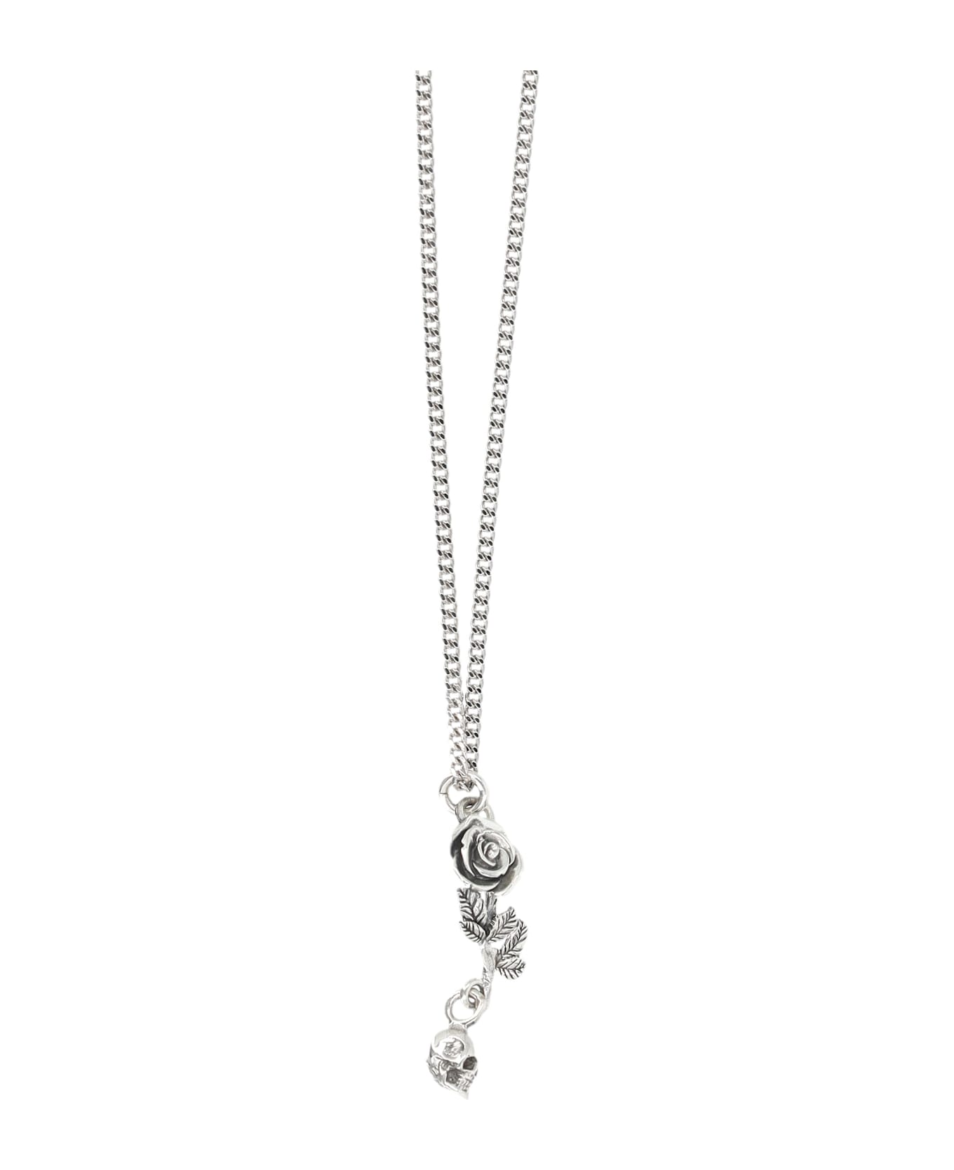 Emanuele Bicocchi Rose And Skull Pendant Necklace - SILVER