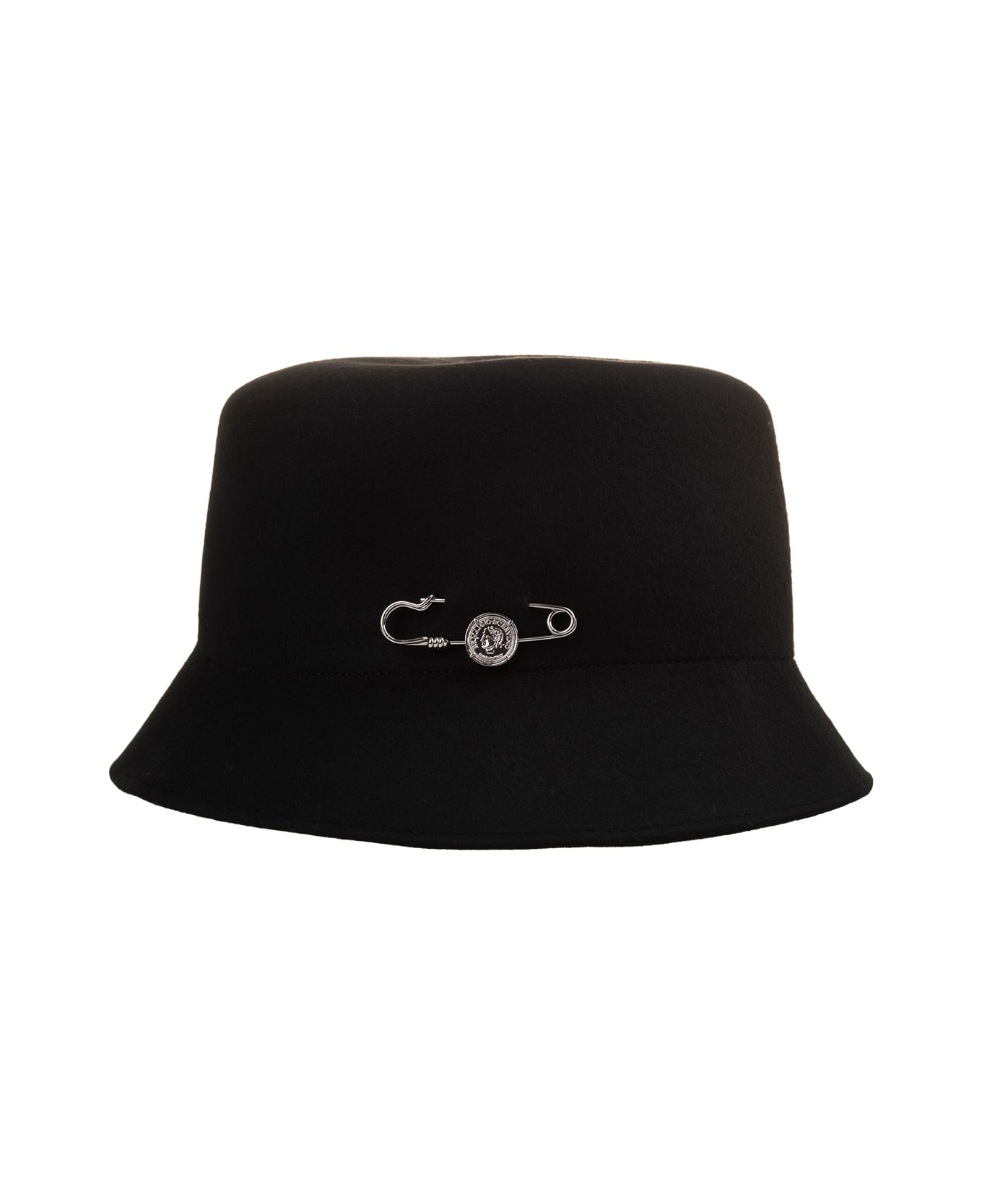 Ermanno Scervino Black Wool Bucket Hat With Pin - Black