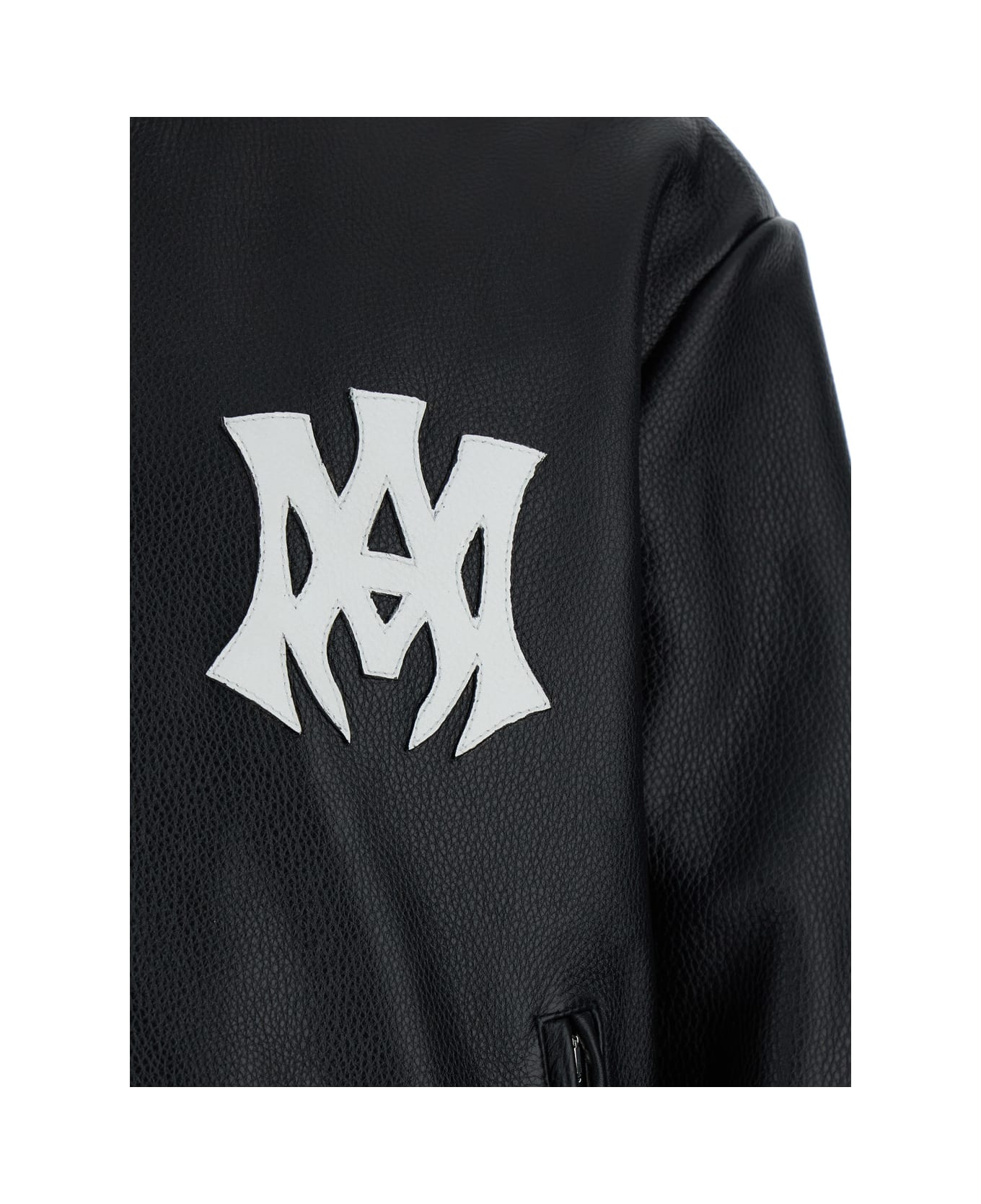 AMIRI 
ma Hollywood
 Black Bomber Jacket With Logo Print On The Front And Maxi Logo Print On The Rear In Leather Man - BLACK