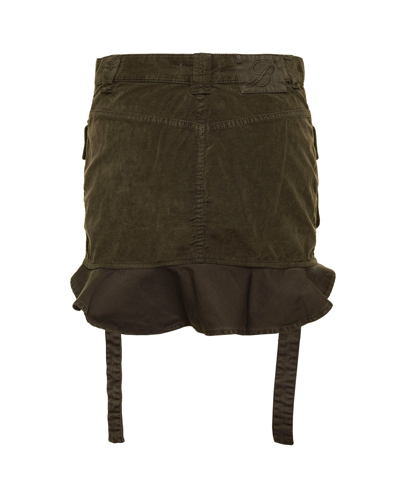 Blumarine Military Green Cargo Mini-skirt With Rear Frill In Velvet Woman - Green スカート
