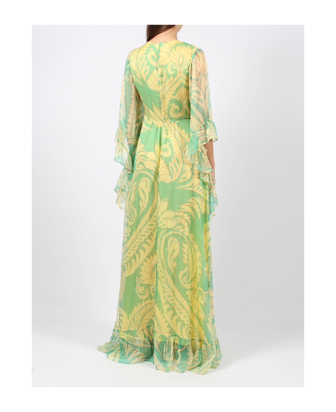 Etro Printed Tulle Dress - Green ワンピース＆ドレス