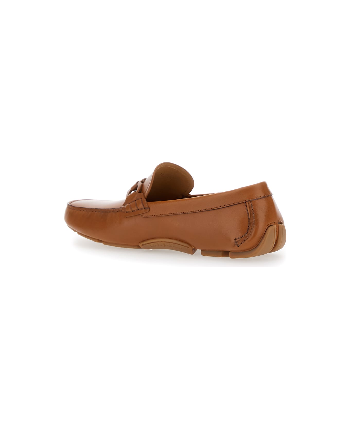 Ferragamo Brown Loafers With Ganicini Plaque On The Front In Leather Man - Brown