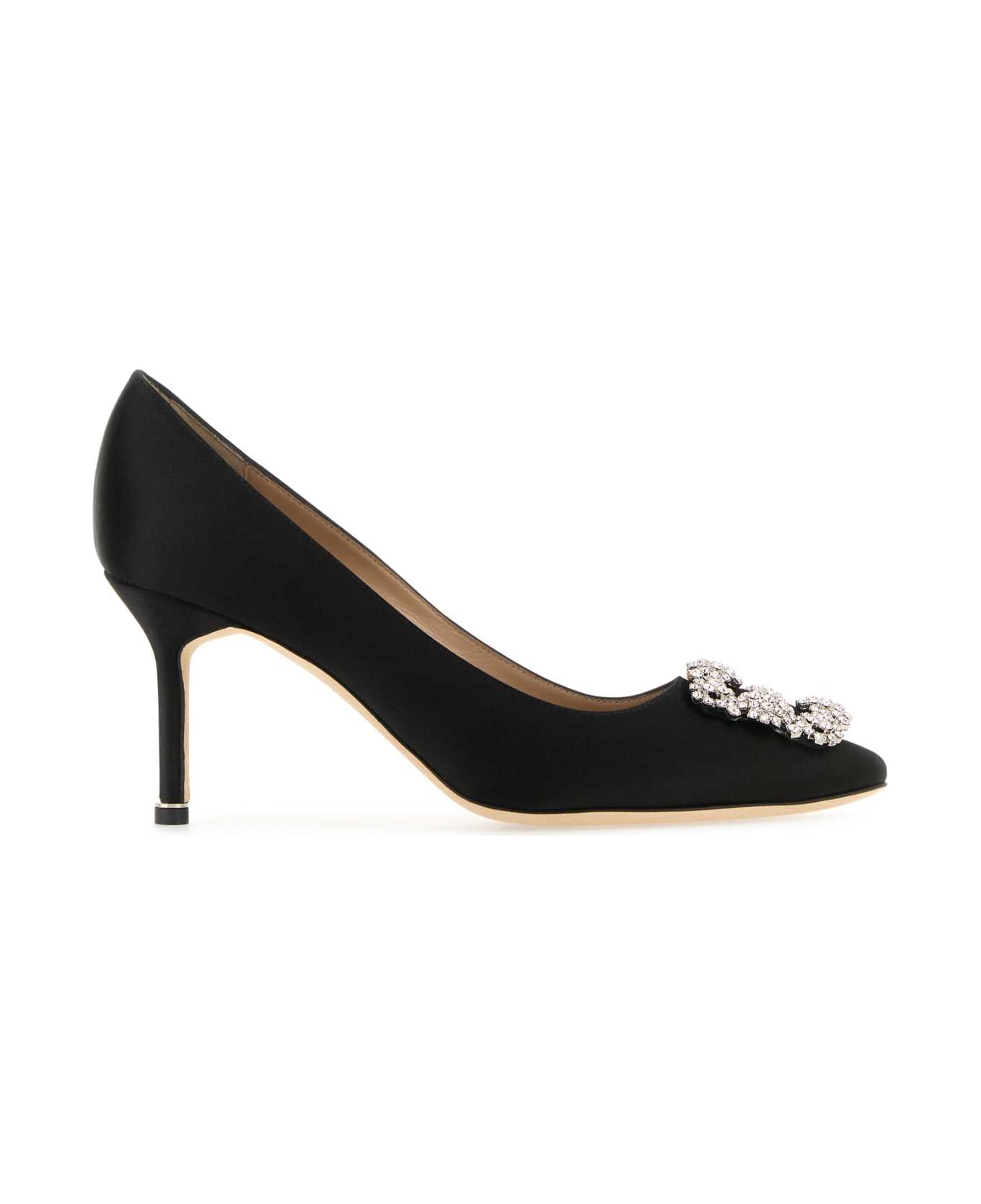 Manolo Blahnik Black Satin Hangisi Pumps - BLCK