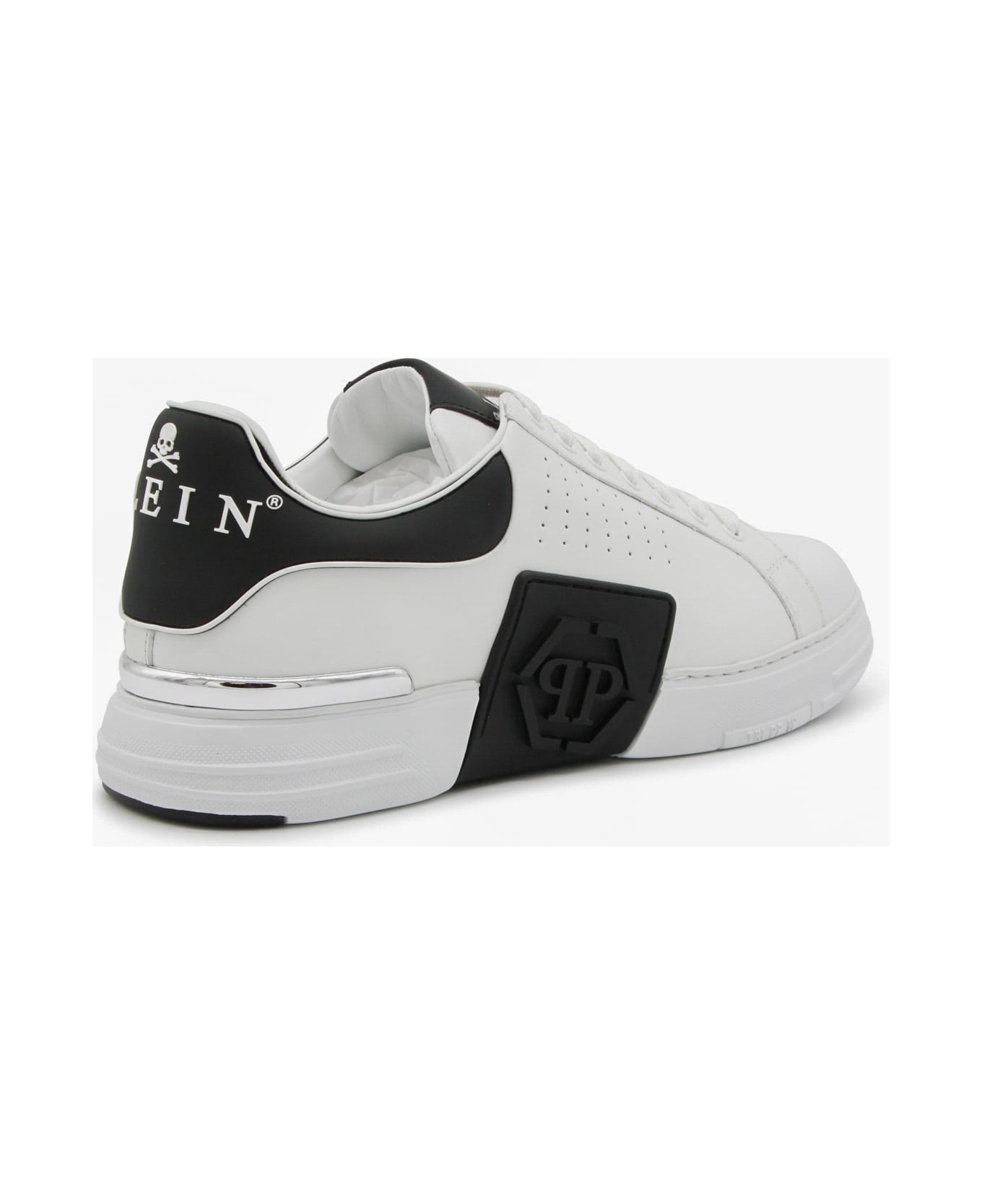Philipp Plein White And Black Leather Hexagone Sneakers - White