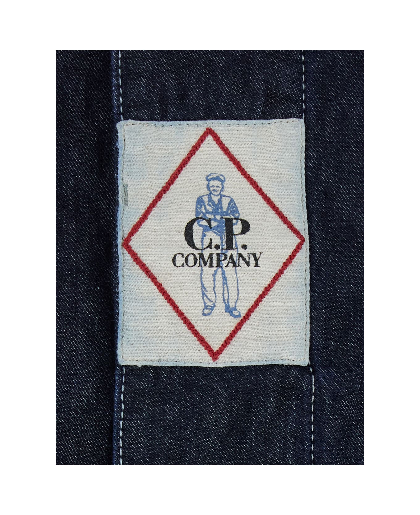 C.P. Company Blue Jacket With Classic Collar And Logo Patch On The Front In Denim Man - Blu