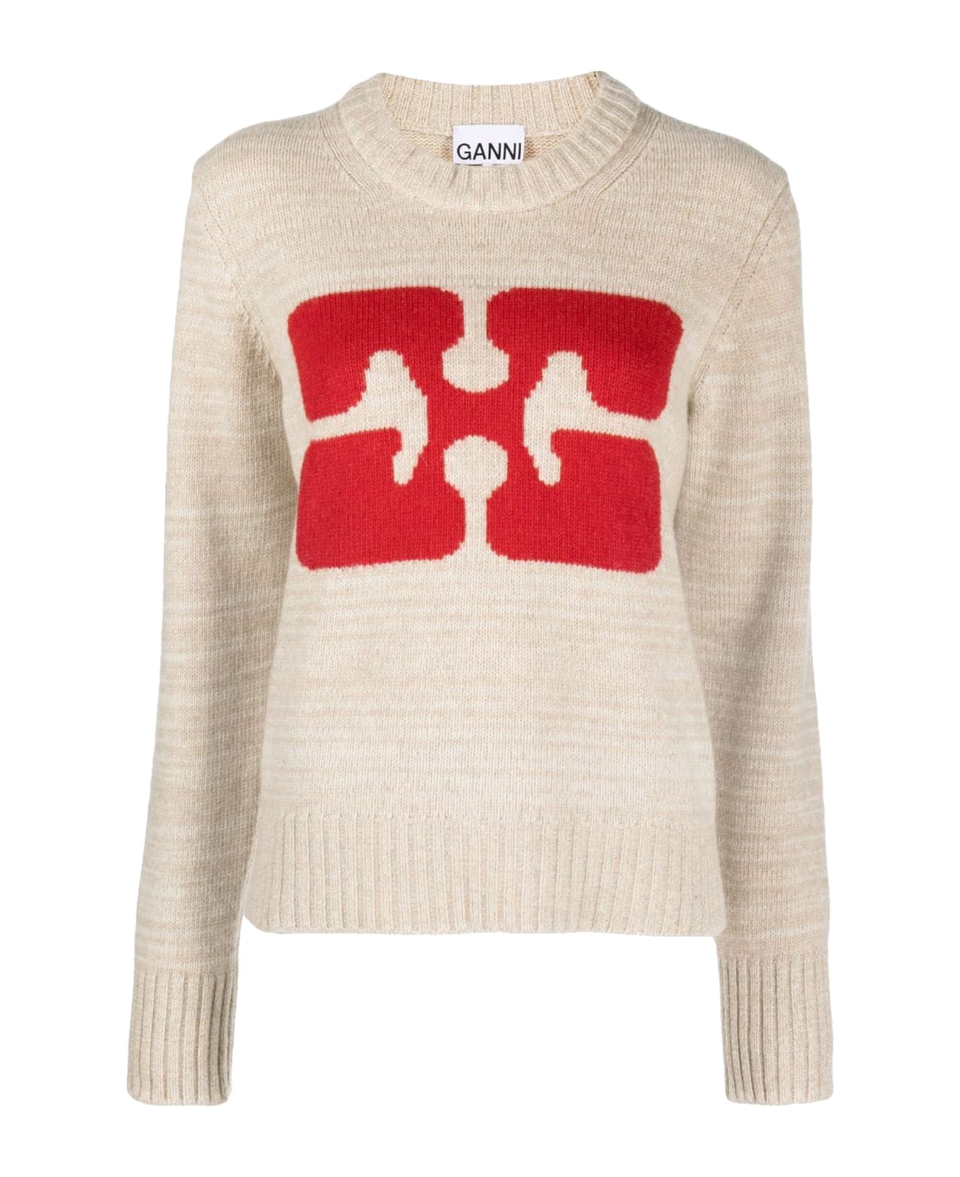Ganni Graphic O-neck Pullover Butterfly - Pale Khaki