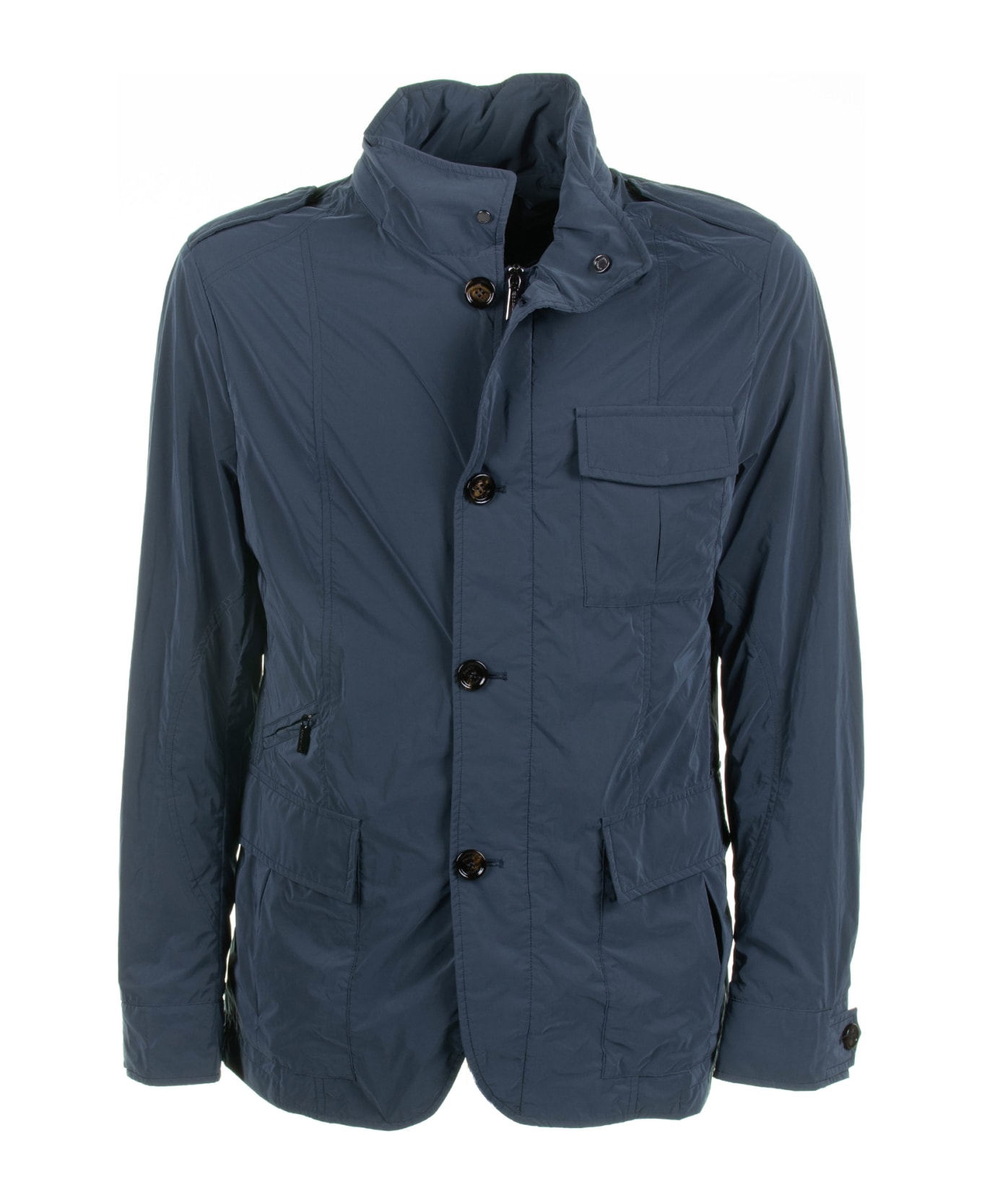Moorer Spring Jacket With Pockets And Buttons - DENIM