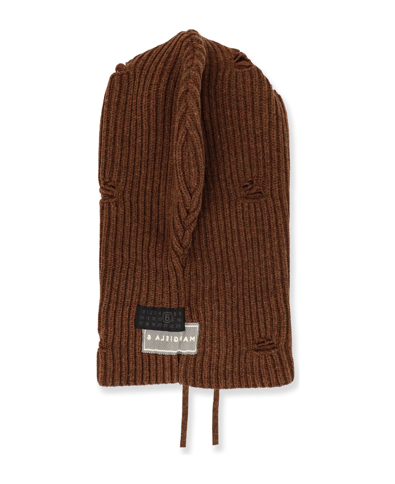 MM6 Maison Margiela Wool Blend Balaclava With Distressed Effect - Brown melange