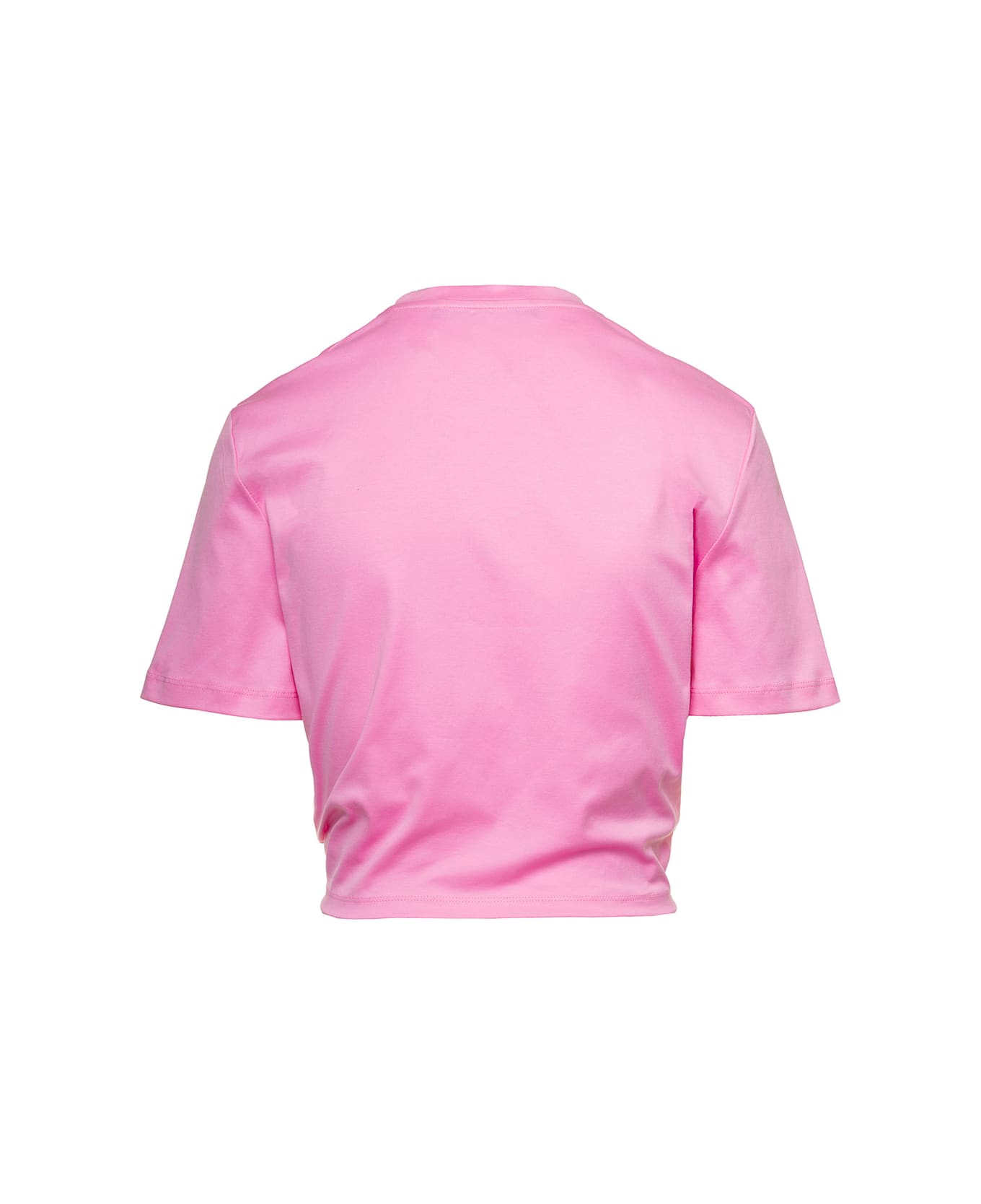 Versace Pink Cropped T-shirt With Gathered Hemline And Safety Pin In Cotton Woman - Pink
