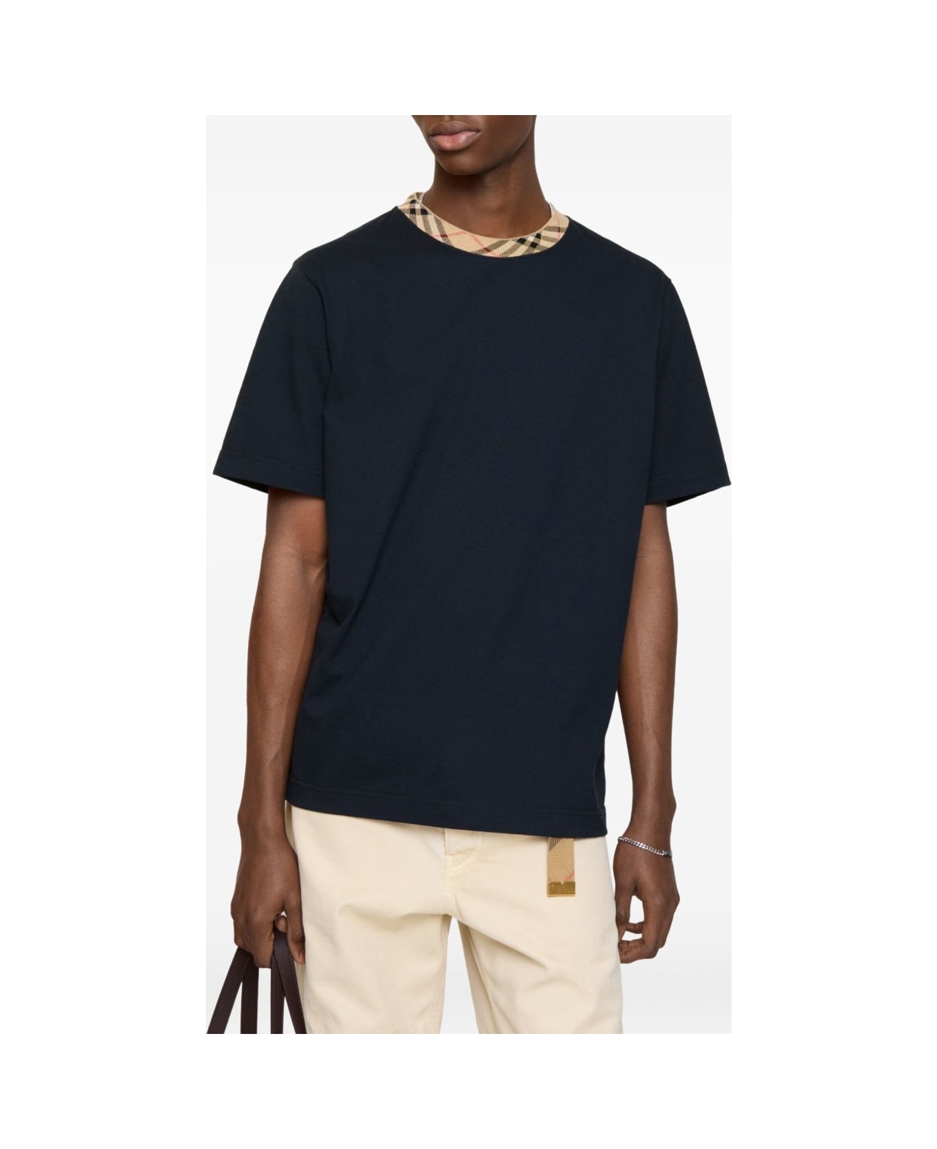 Burberry Check Motif Cotton T-shirt - Blue