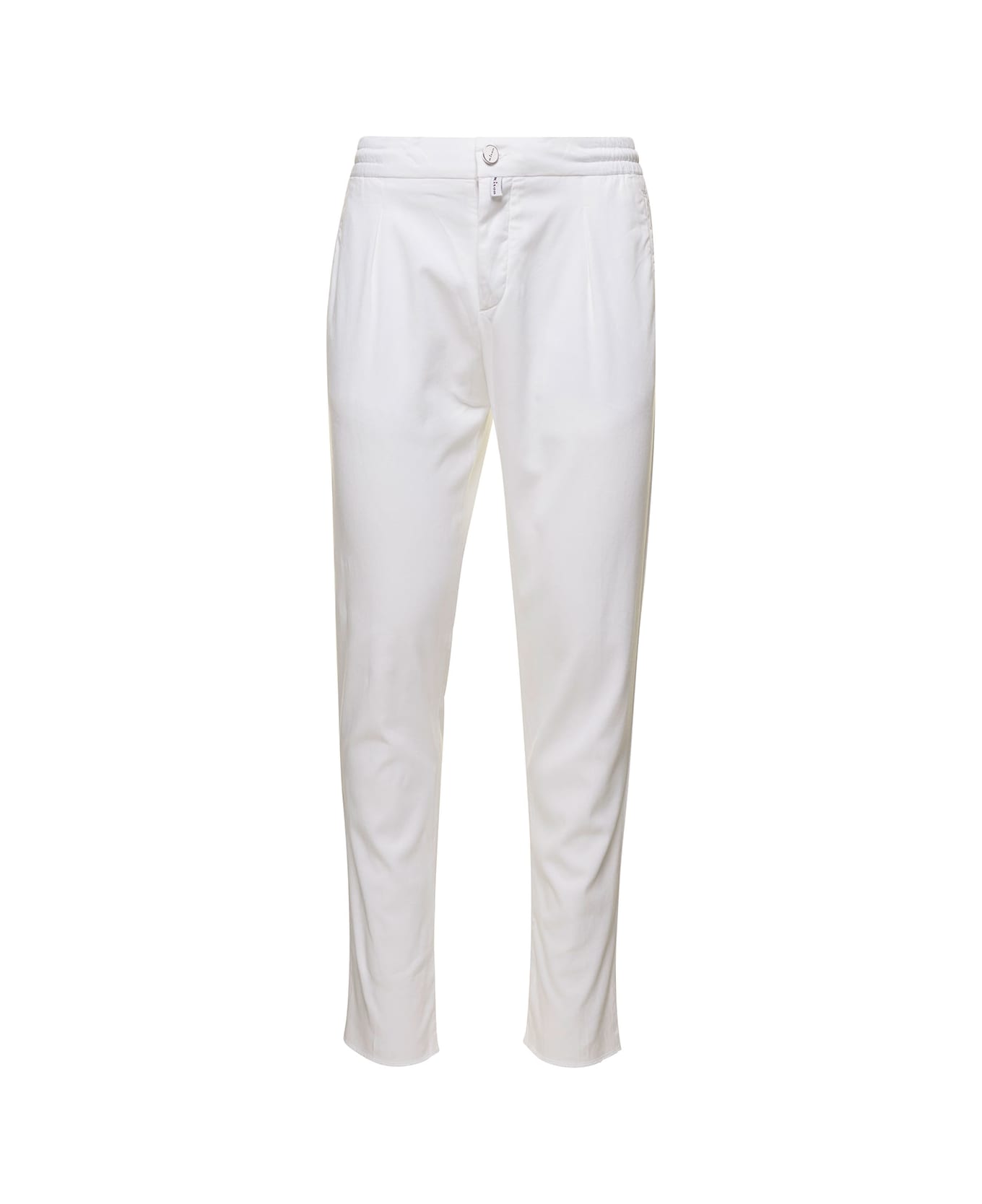 Kiton White Slim Trousers With Elasticated Waistband In Stretch Lyocell Man - White ボトムス