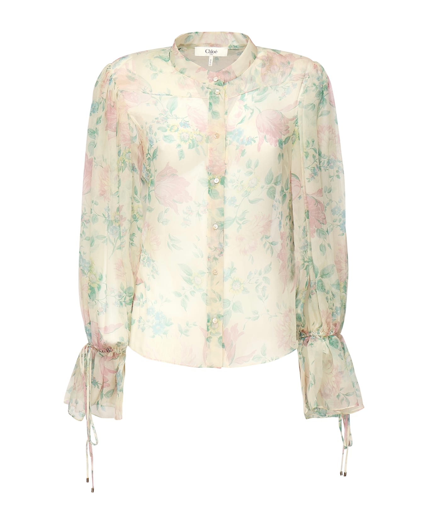 Chloé Peony Print Blouse In Silk Muslin - Beige