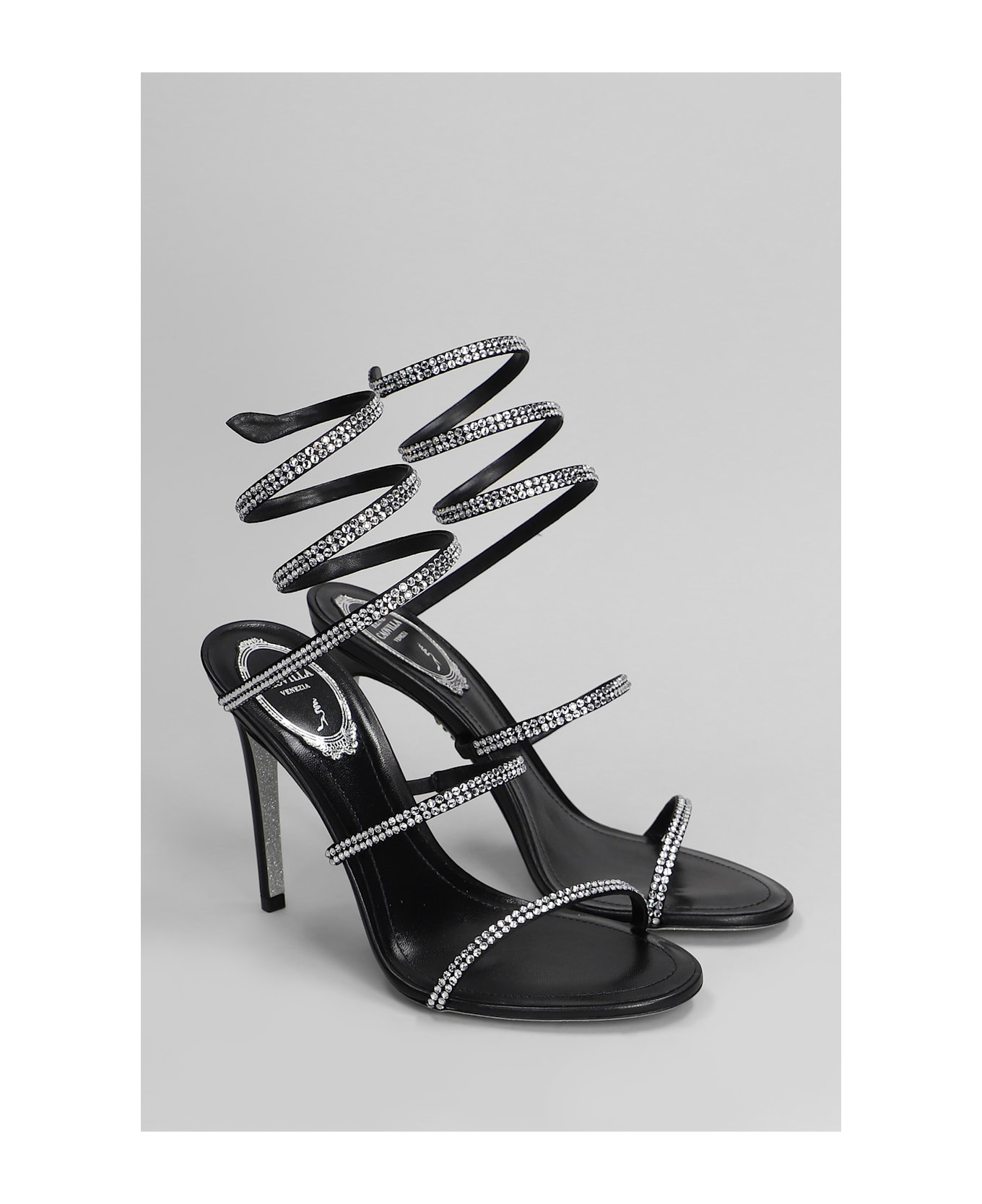 René Caovilla Cleo Sandals In Black Leather - black