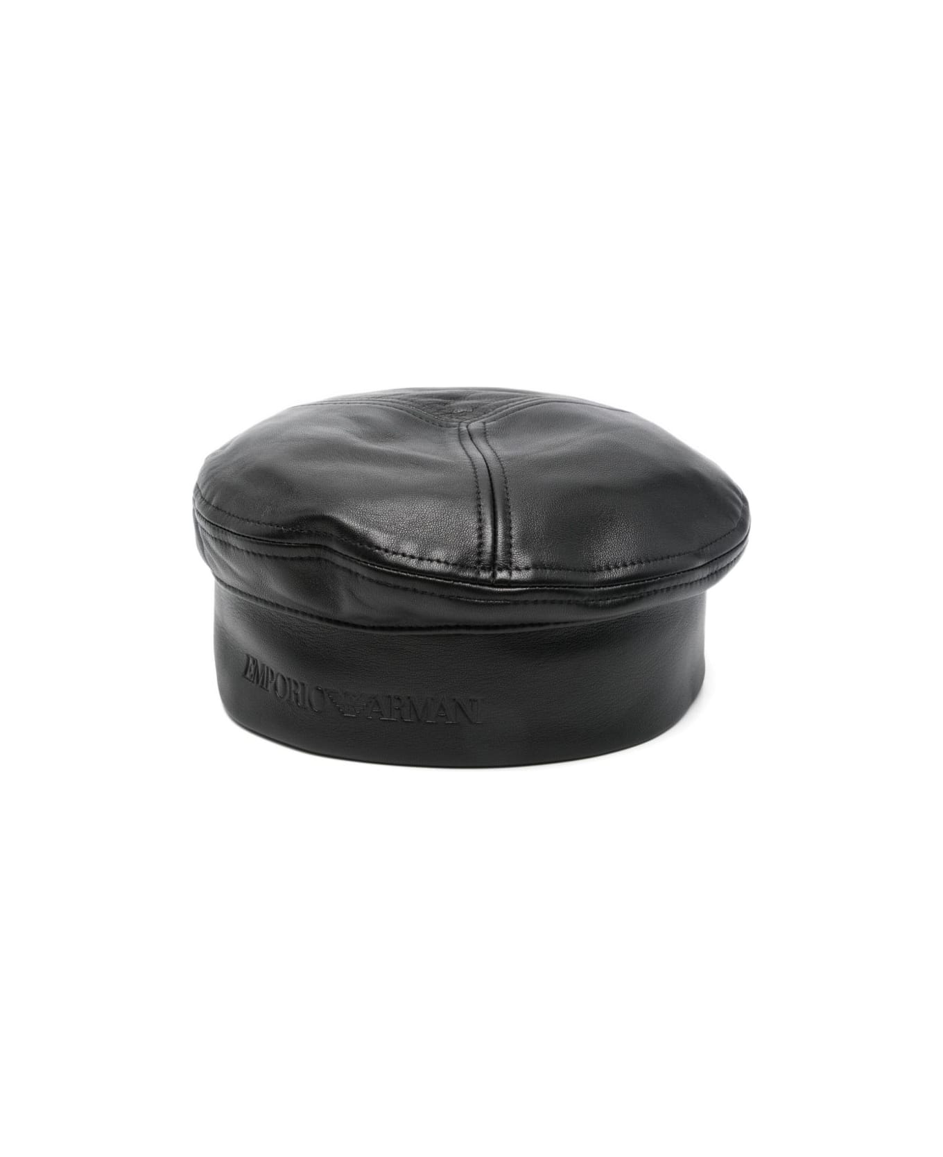 Emporio Armani Leather Basque Hat - Black