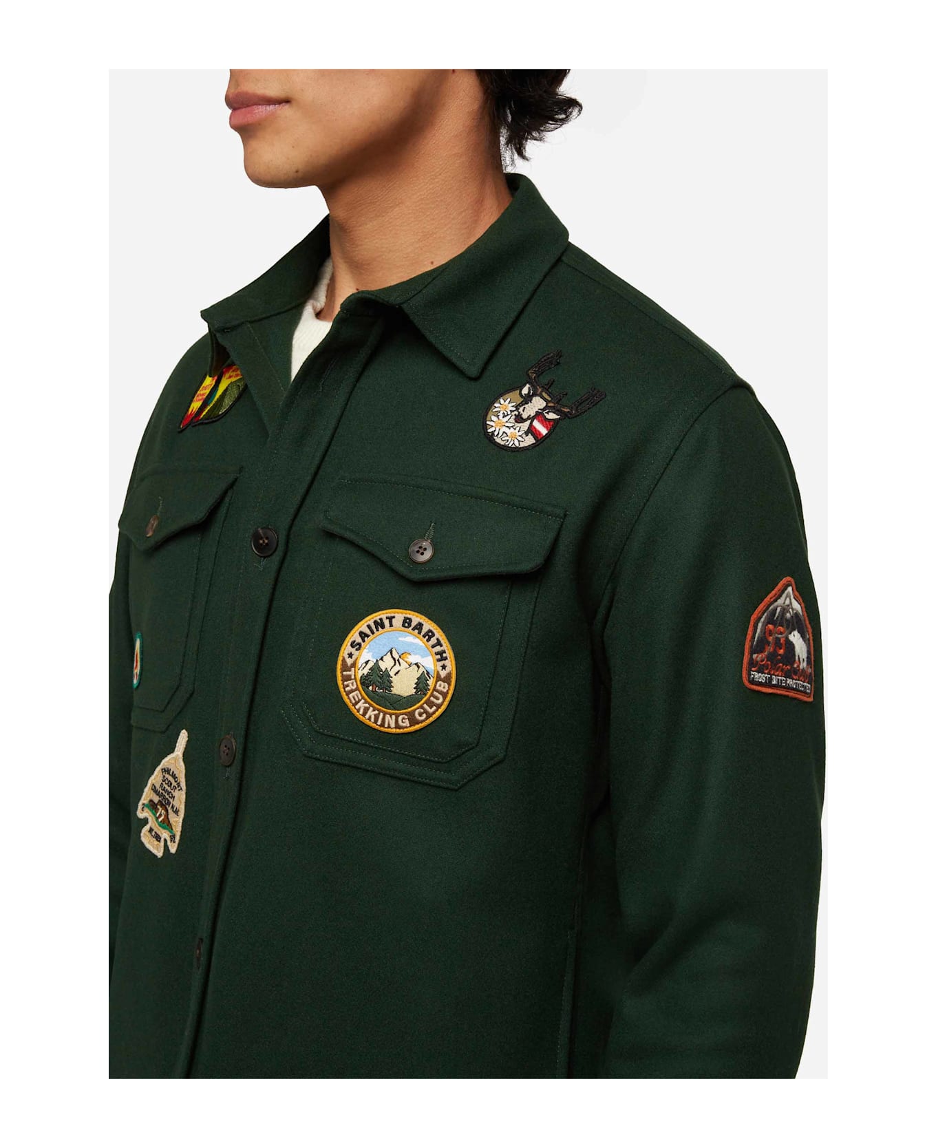 MC2 Saint Barth Wooly Green Overshirt Burton With Pockets And Patches - GREEN