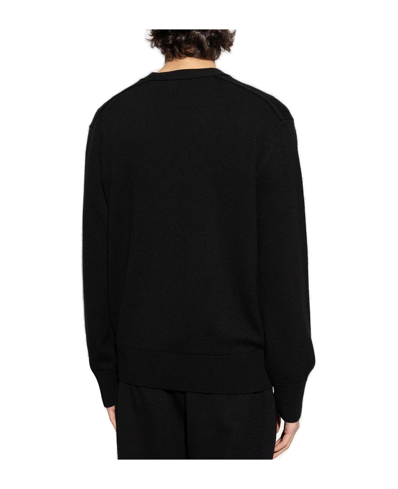 Burberry Logo Patch V-neck Knitted Cardigan - Black