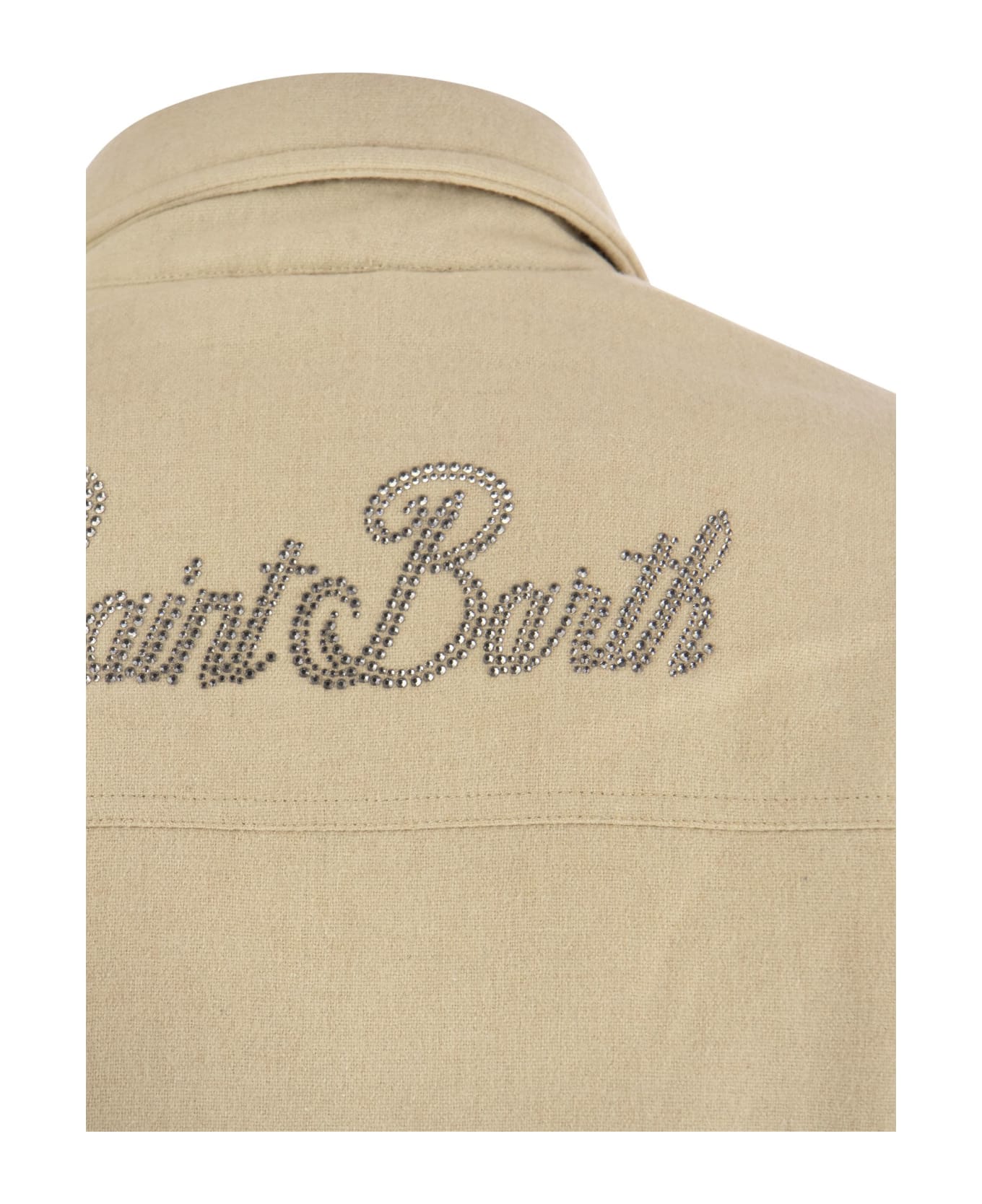 MC2 Saint Barth Shirt-cut Jacket With Rhinestone Print By St. Barth - Beige