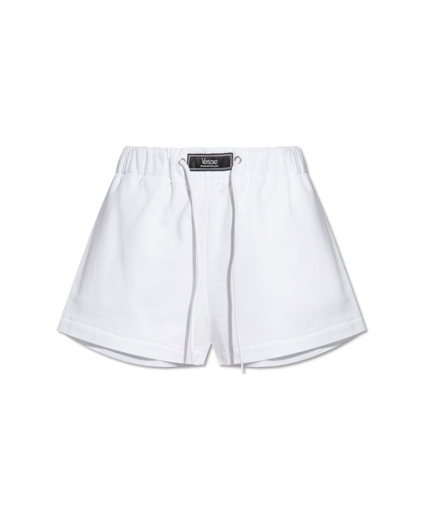 Versace Logo-embellished Elasticated Waistband Shorts - White+Crystal