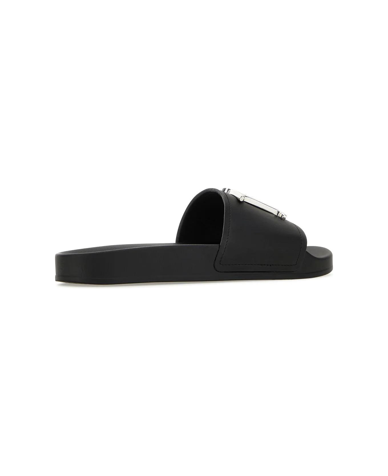 Dsquared2 Black Leather D2 Statement Slippers - Nero