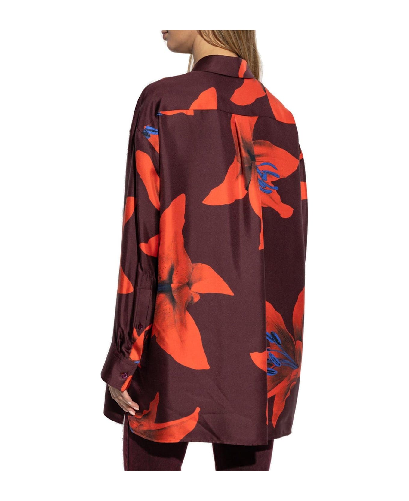 Alexander McQueen Floral Printed Buttoned Shirt - BURGUNDY-FIRERED