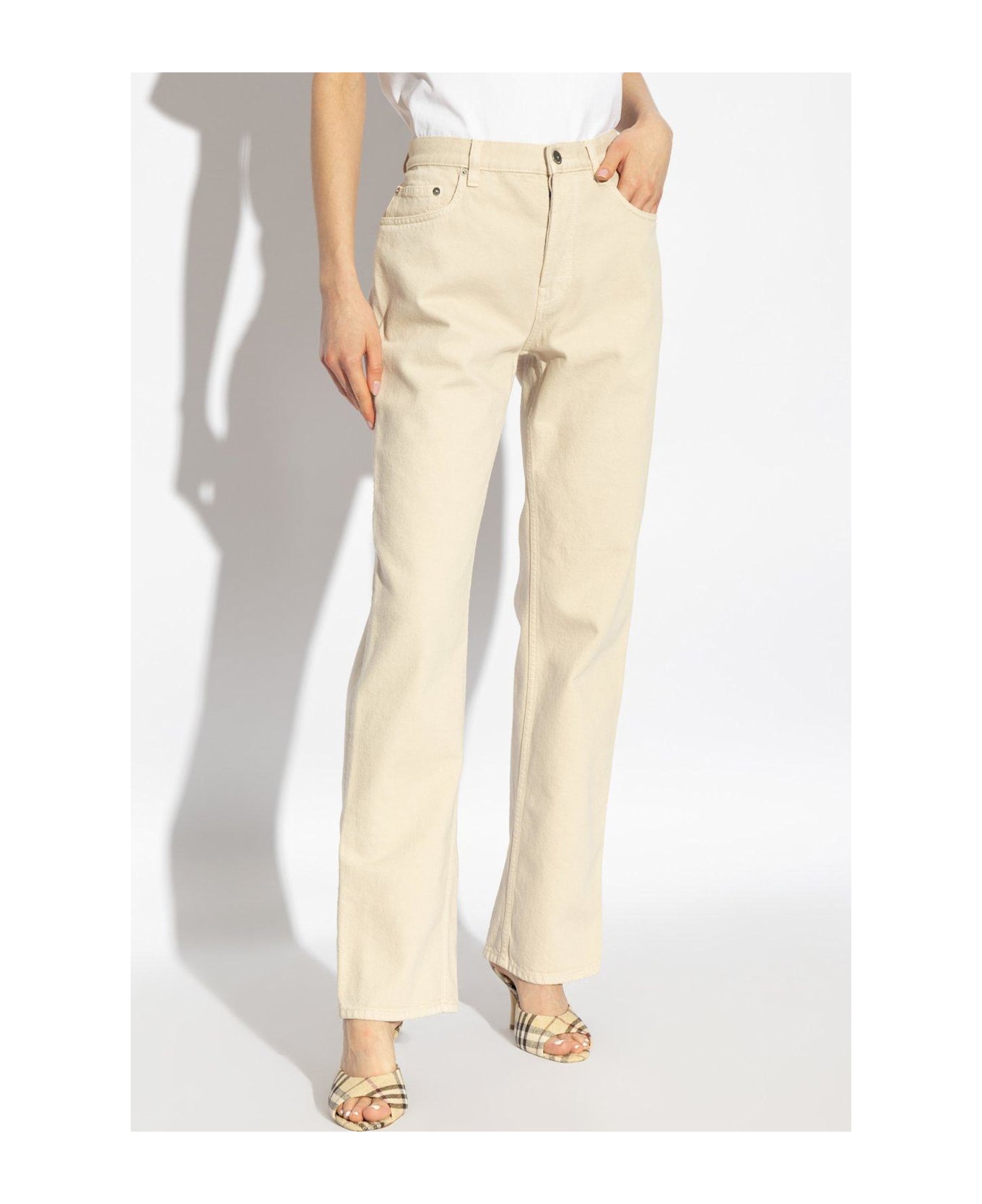 Burberry Logo Patch Straight-leg Trousers - Beige