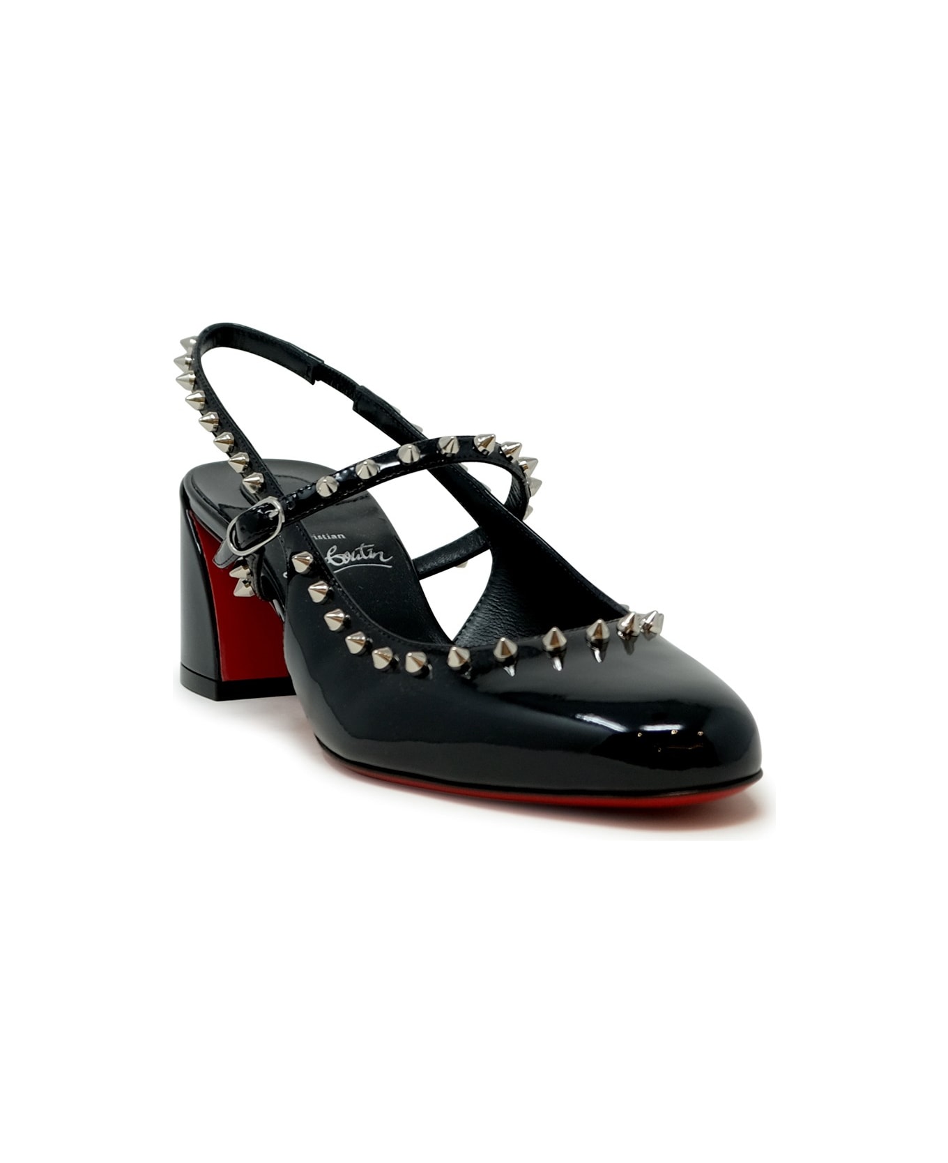 Christian Louboutin Black Patent Leather Janispikes 55 Mary Janes - BLACK