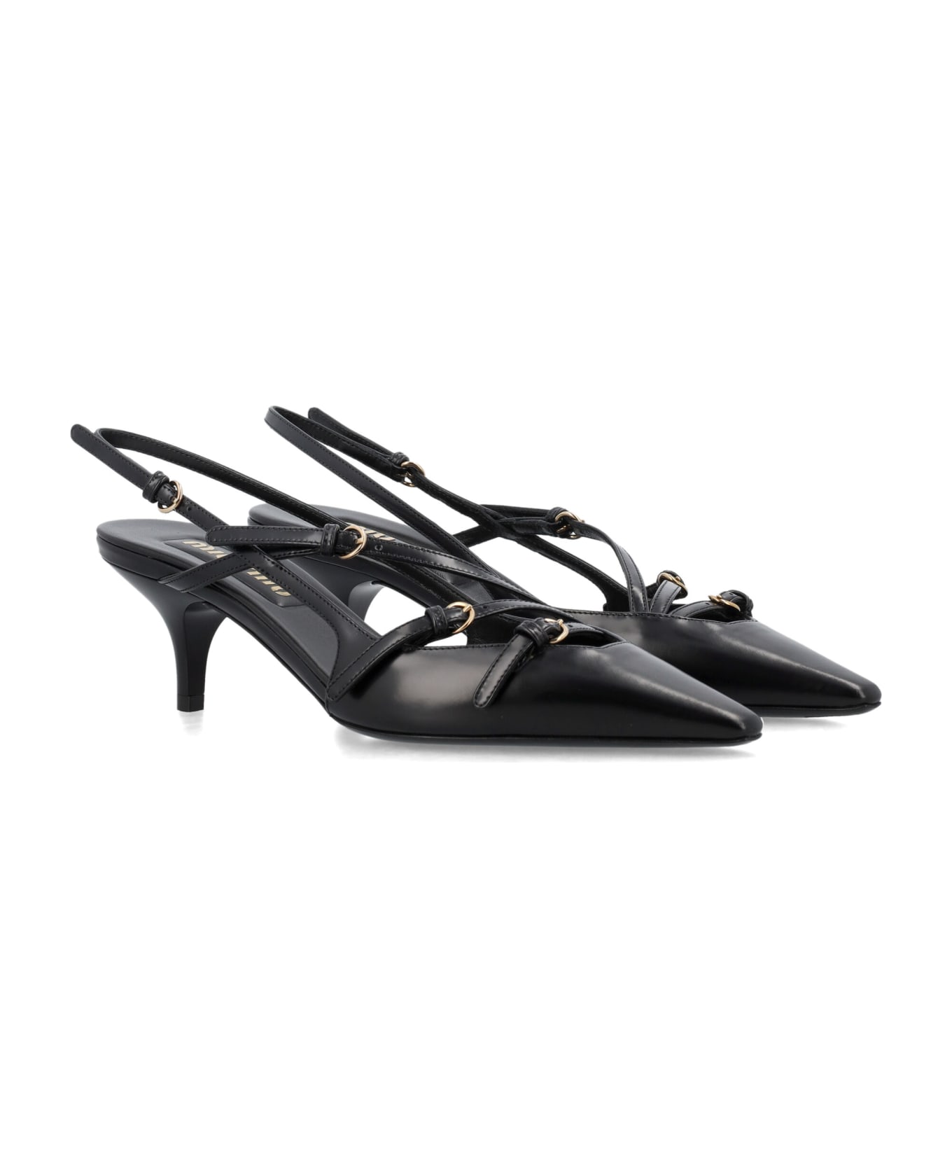 Miu Miu Brushed Leather Slingbacks With Buckles - NERO ハイヒール