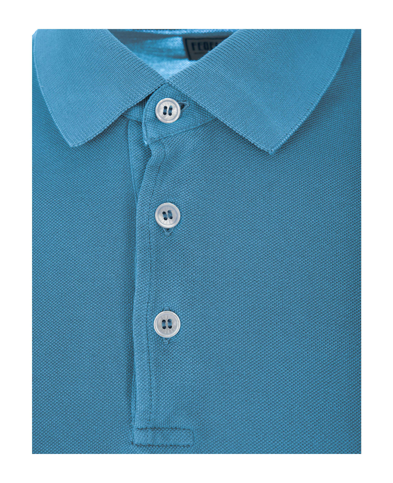 Fedeli Light Blue Cotton Pique Polo Shirt - Blue