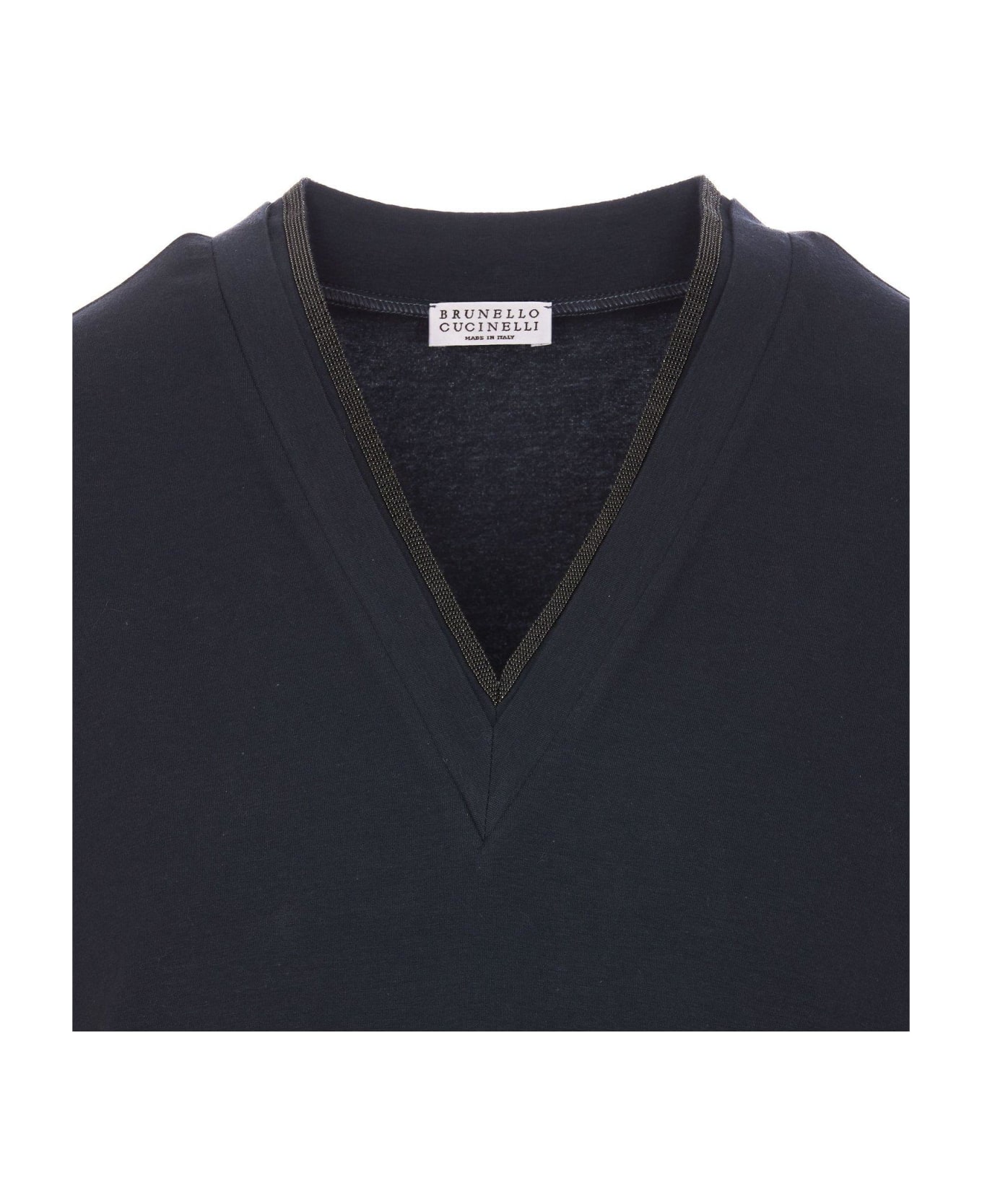 Brunello Cucinelli Embellished V-neck T-shirt - Blue