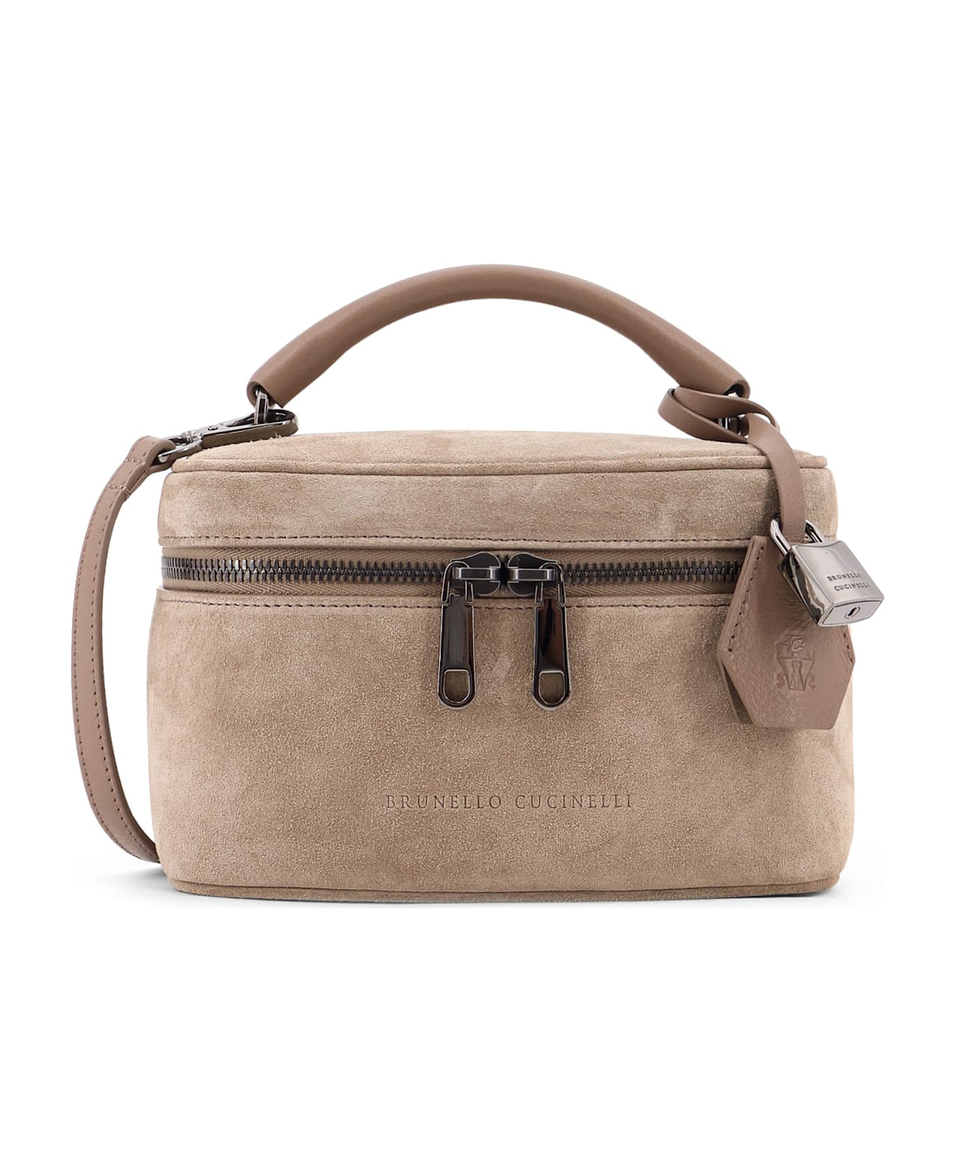 Brunello Cucinelli Suede Crossbody Bag With Leather Shoulder Strap - White