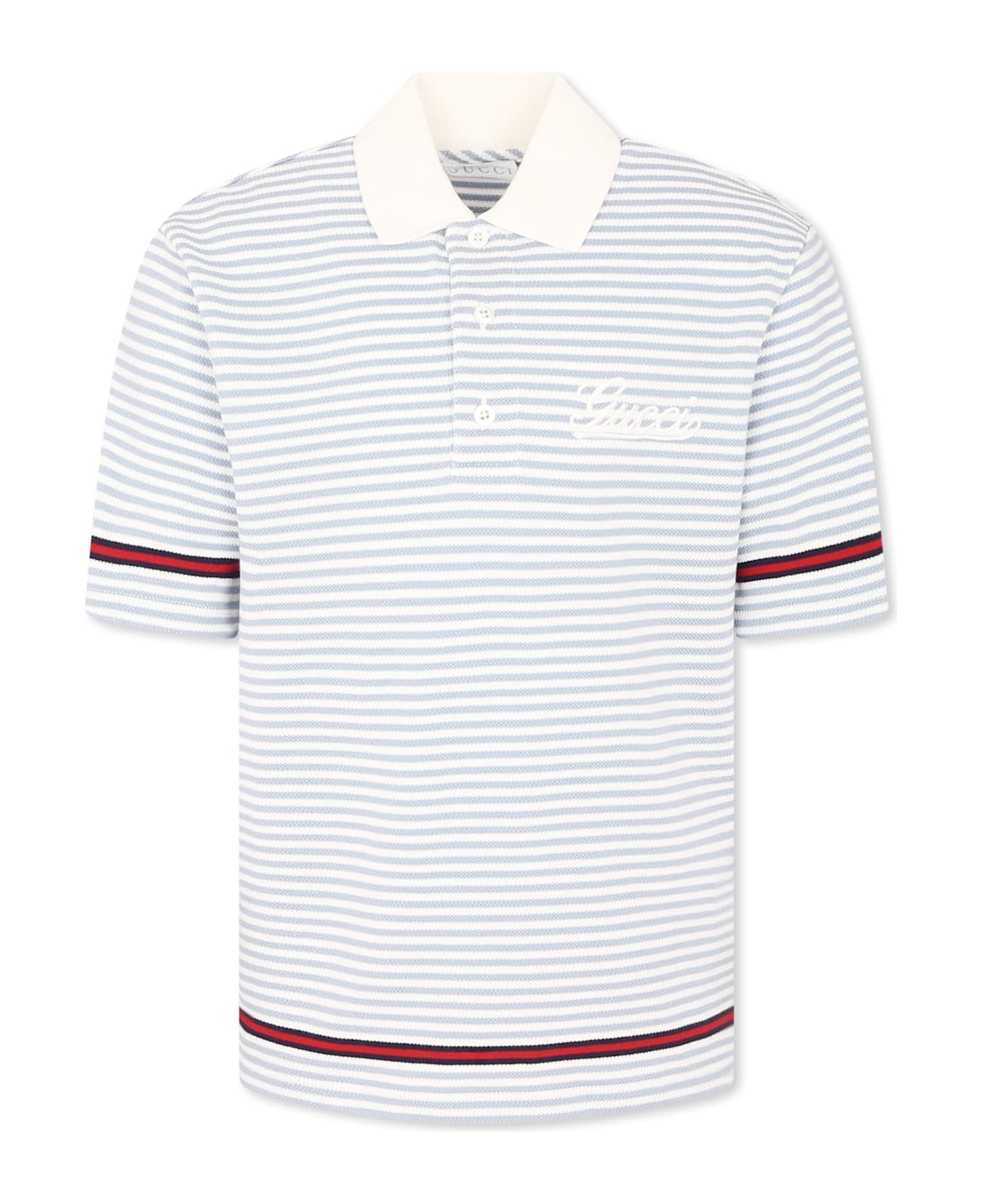 Gucci Light Blue Polo Shirt For Kids With Logo - Light Blue