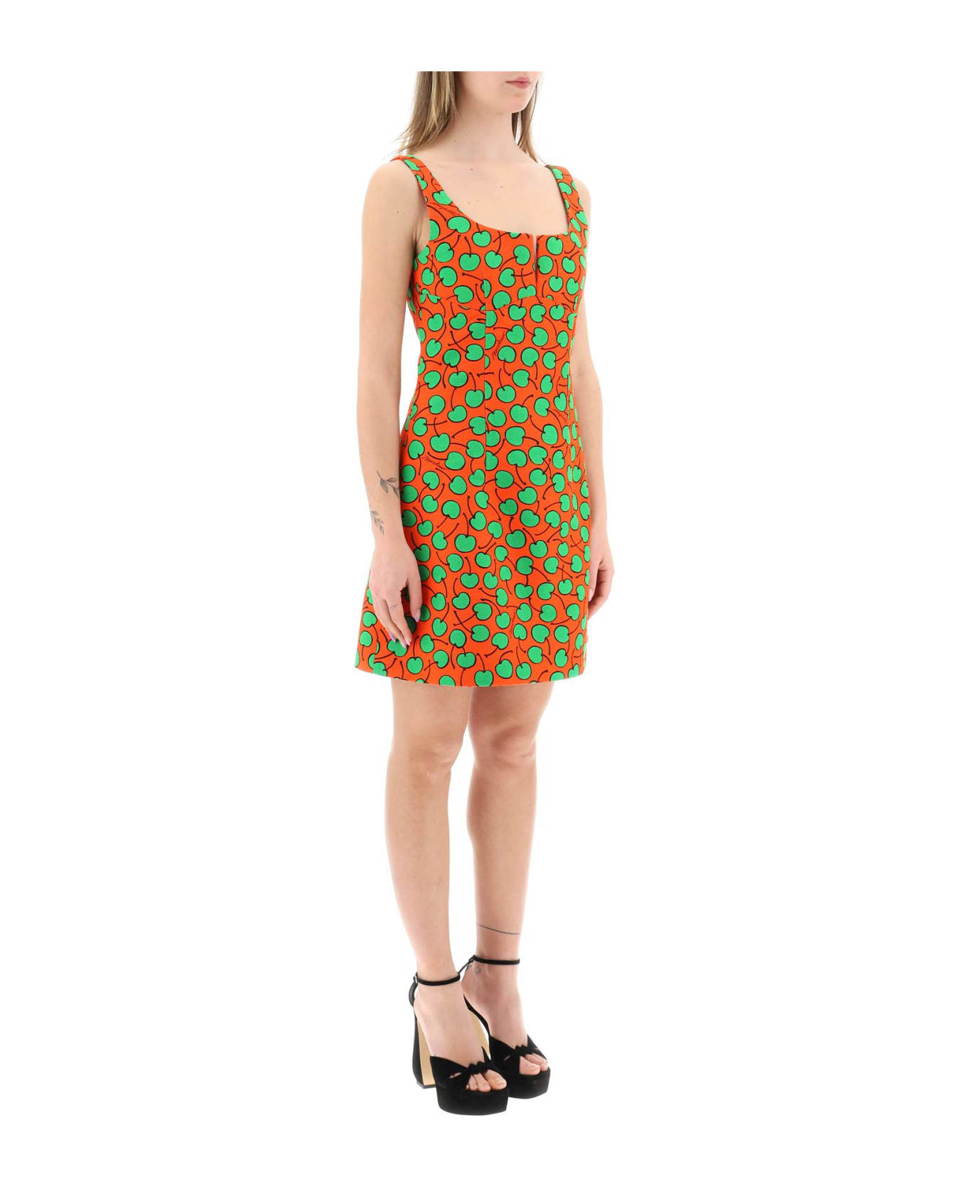 Moschino Cherry Print Short Dress - FANTASIA ROSSO (Orange)