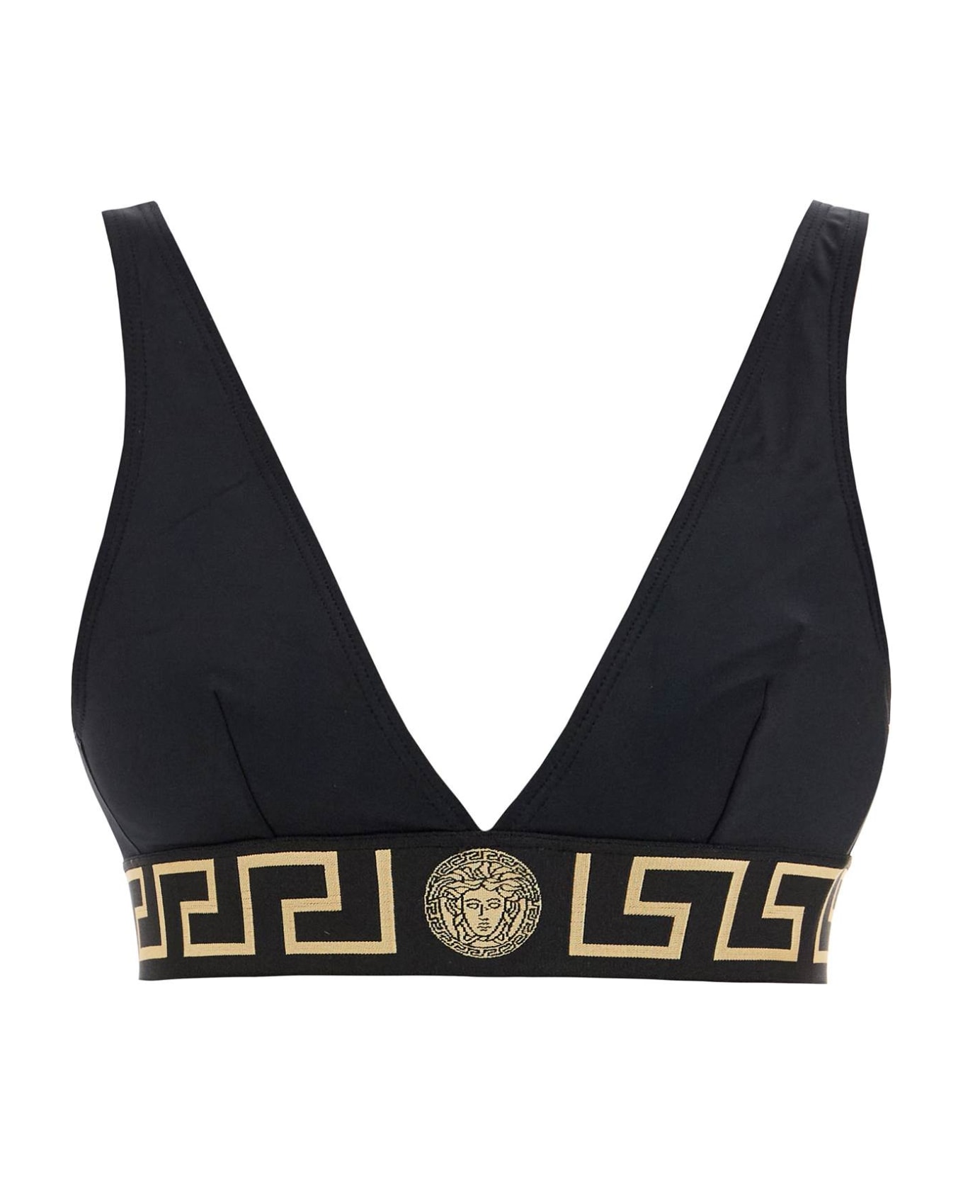 Versace 'top Bikini With Greek Border Trim - BLACK (Black)