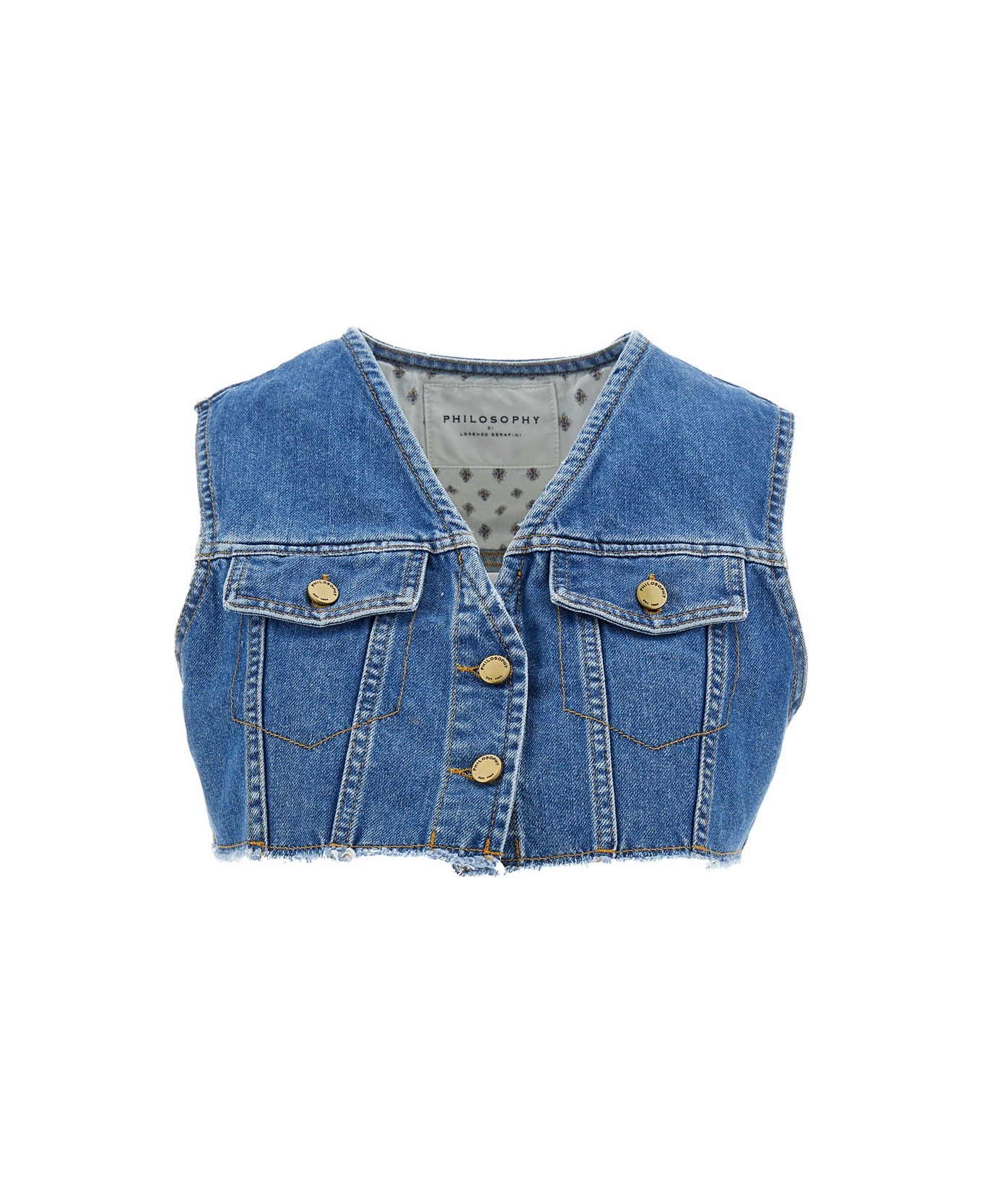Philosophy di Lorenzo Serafini Light Blue Cropped Vest With Buttons In Cotton Blend Denim Woman - Blu ベスト