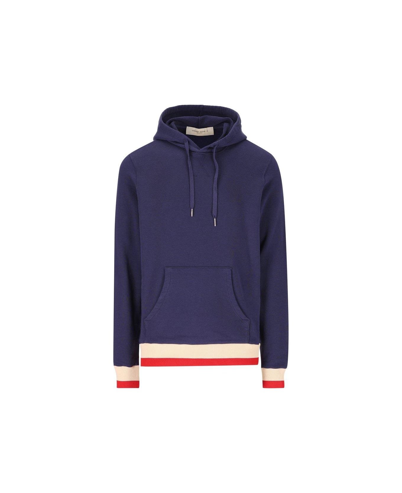 Golden Goose Logo Detailed Drawstring Hoodie - Blue