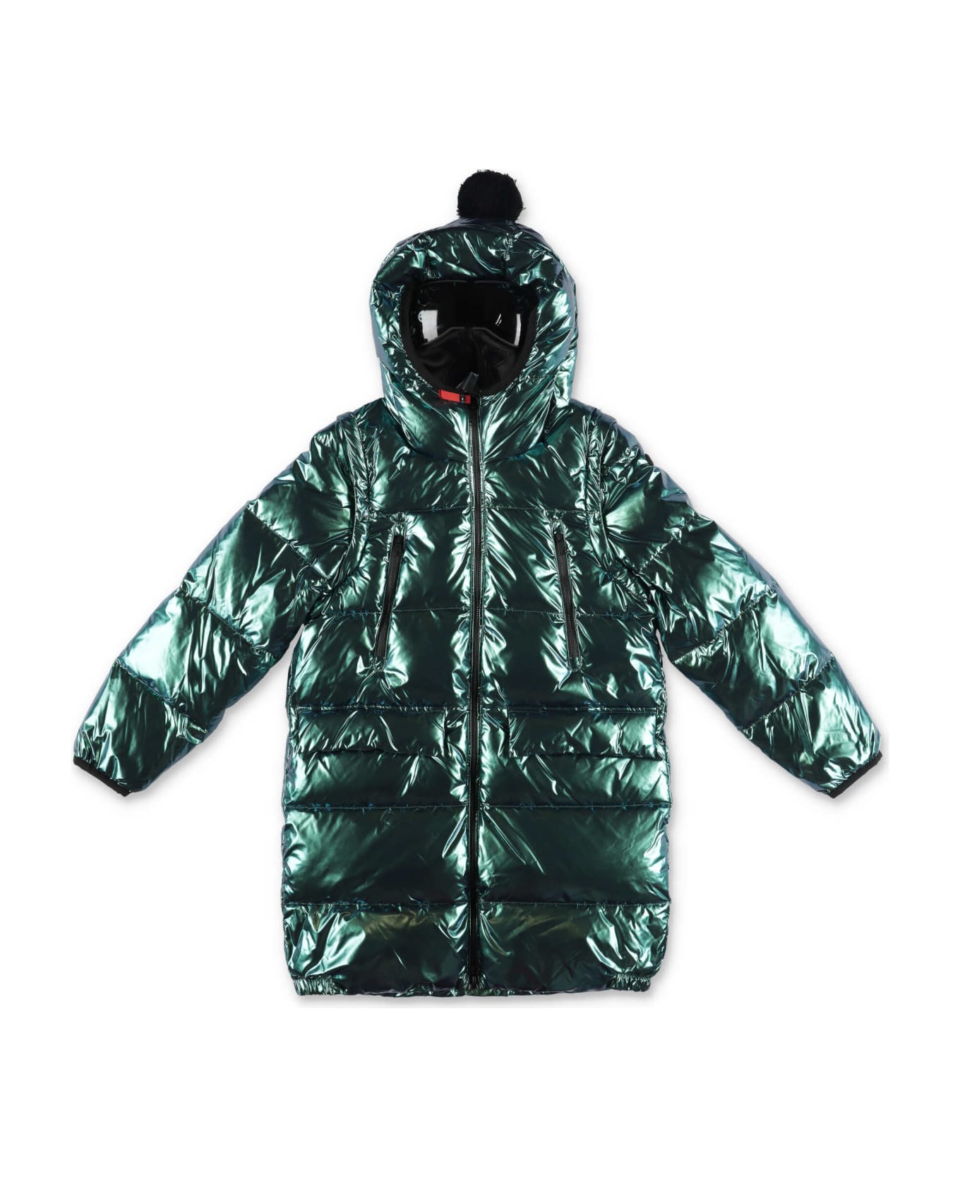 AI - Riders on the storm Ai Riders On The Storm Piumino Lungo Verde Lucido In Nylon Con Cappuccio - Verde