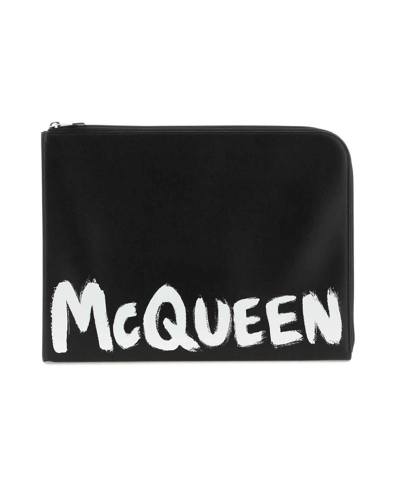 Alexander McQueen 'mcqueen Graffiti' Leather Document Holder Pouch - Black/white