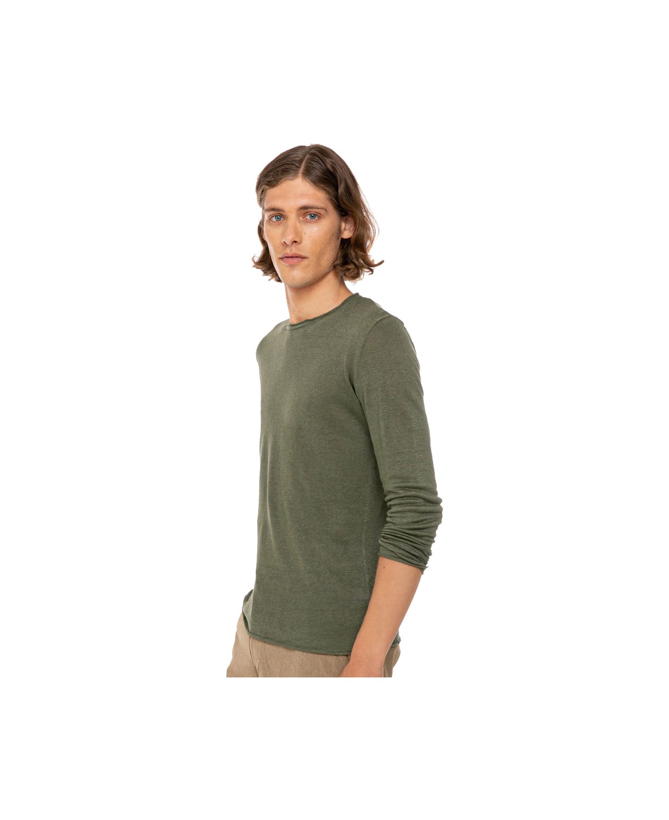 MC2 Saint Barth Military Green Linen Man T-shirt Long Sleeves - GREEN